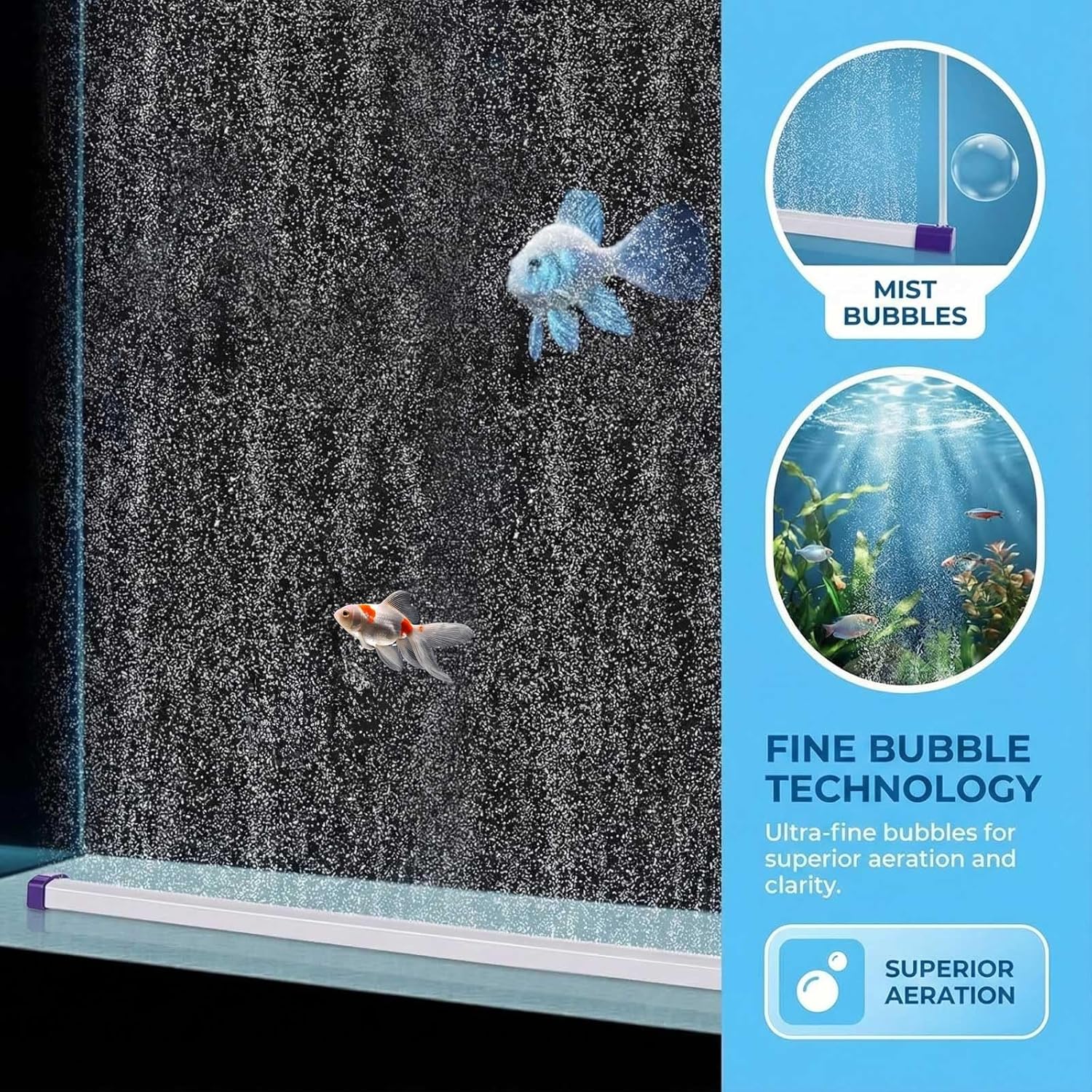 Aquarium Bubble Bar, 27.6 Inch Curtain Wall, Quiet Oxygen Diffuser, Fine Air Stone Bar for Freshwater Saltwater Fish Tanks, Fish Tank Bubbler Decorations
