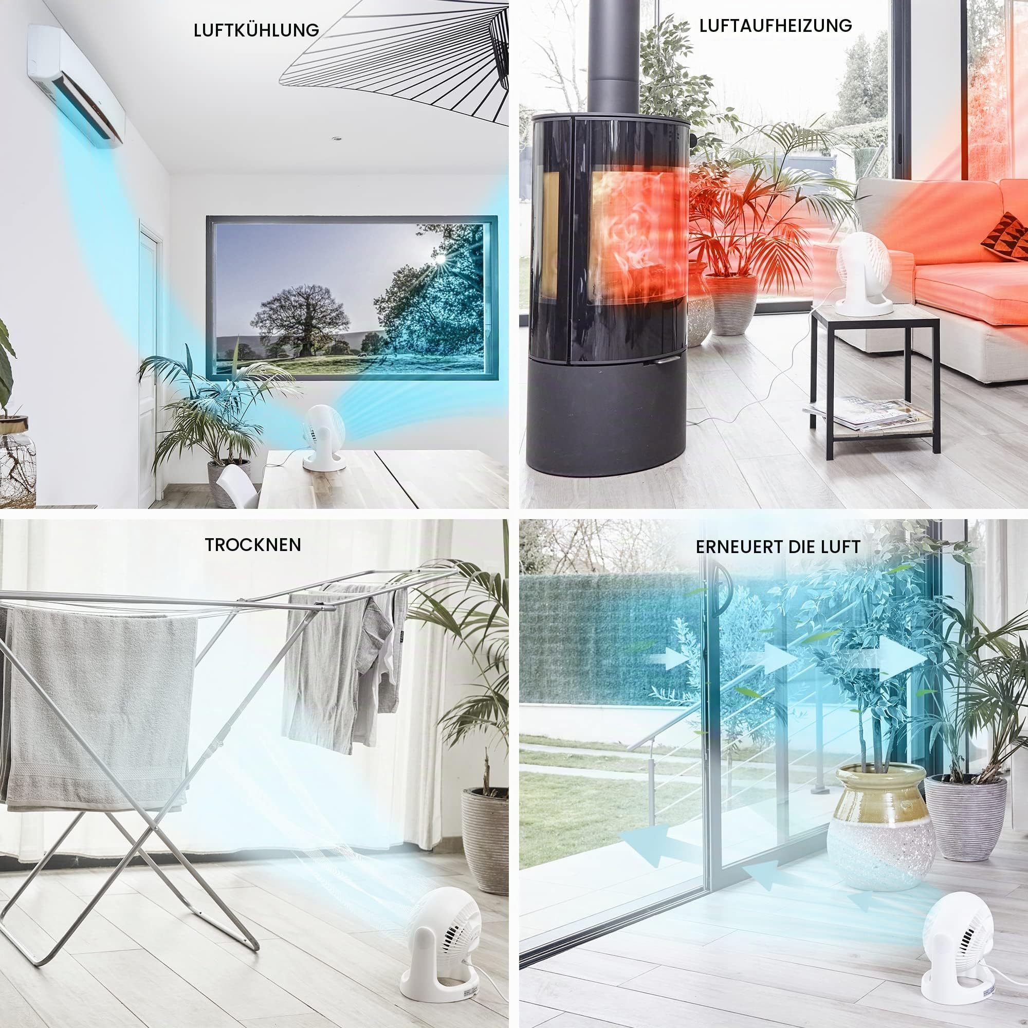 Iris Ohyama Woozoo Tischventilator, Raum bis 13m², Vertikale Neigung 360°, Leise 35dB, Tragbar, 3 Geschwindigkeitsstufen, Fan, Für Schafzimmer, Büro, Weiß, PCF-HE15
