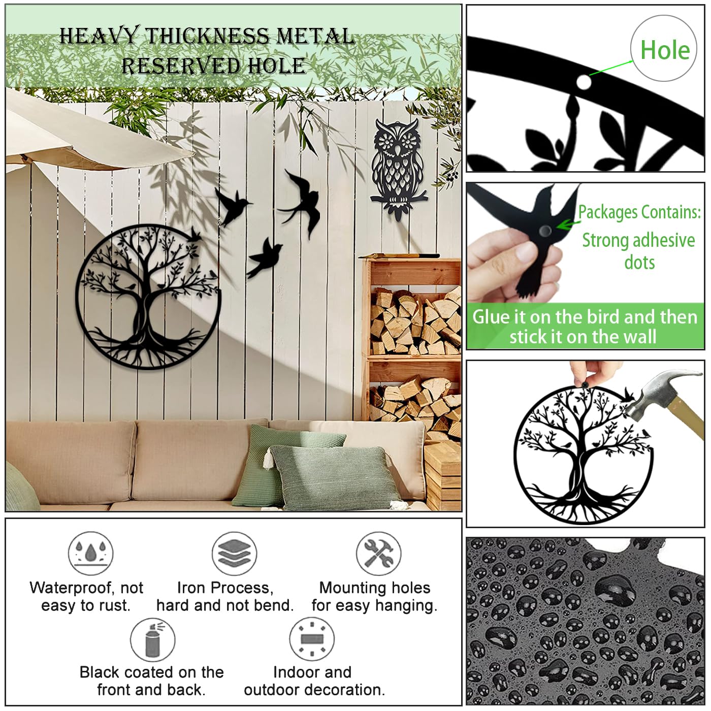 Luccyle Albero Della Vita In Metallo Decorazione Murale, Decorazione da Parete Nera Silhouette Wall Art, per Regalo Presente Decorazione Della Casa Del Giardino Esterno Dell'interno (50CM)