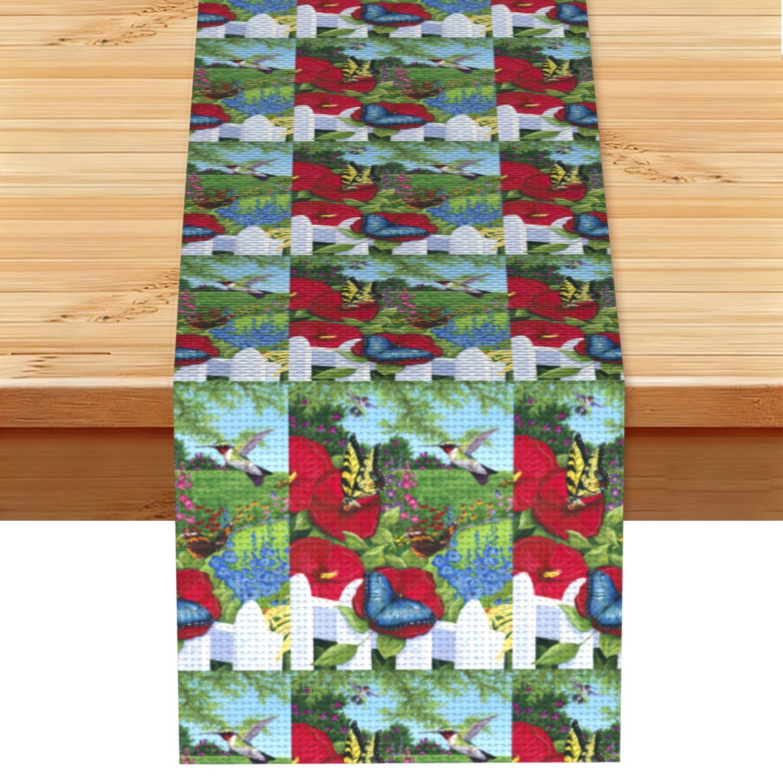 bird Butterfly Flower Stylish Printed Table Cloth, Decorative Table Runner 13x72in for Home, Party and Banquet Home Decor