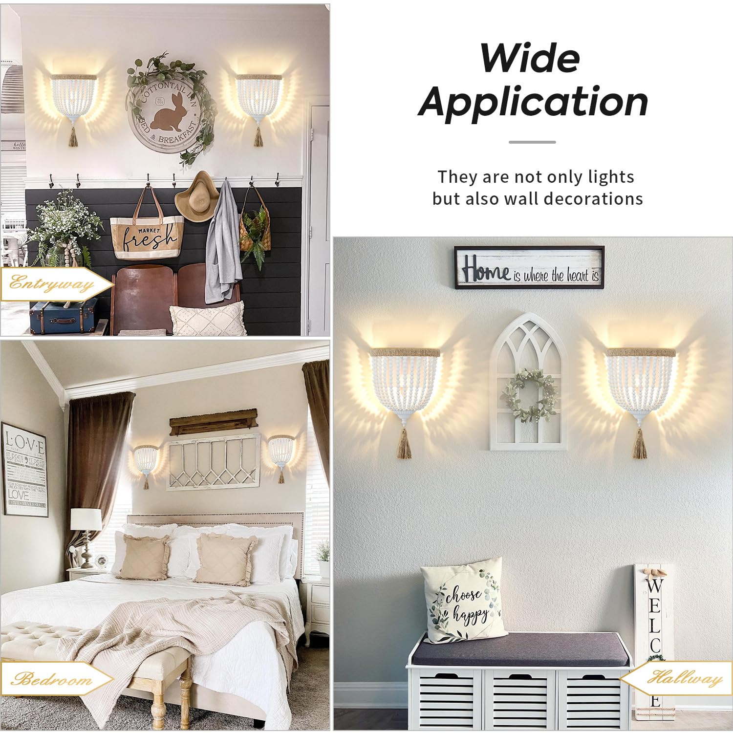Akku Wandlampe 2 Stück RGB Wandleuchte ohne Stromanschluss Dimmbar Nachttischlampe mit Fernbedienung Boho Vintage Lampe aus Holzperlen Nachttischlampe für Wohnzimmer Schlafzimmer Flur