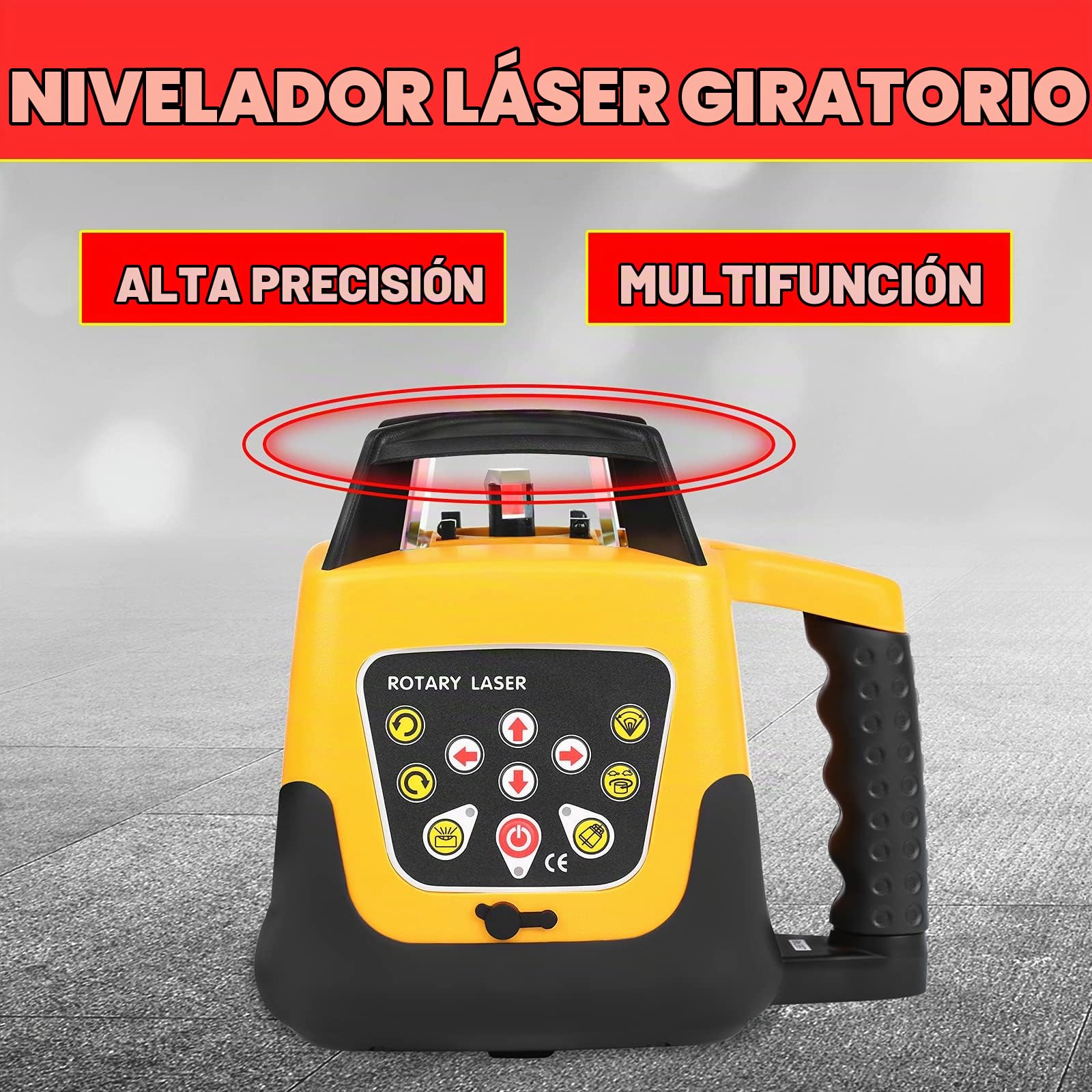 Samger Nivel Láser Automático Rojo Nivel Láser Autonivelante 360 Grados, IP54, Horizontales y Verticales, 500M Alcance, Trabajo Continuo 20 Horas, con Control Remoto, Receptor, Estuche Acolchado