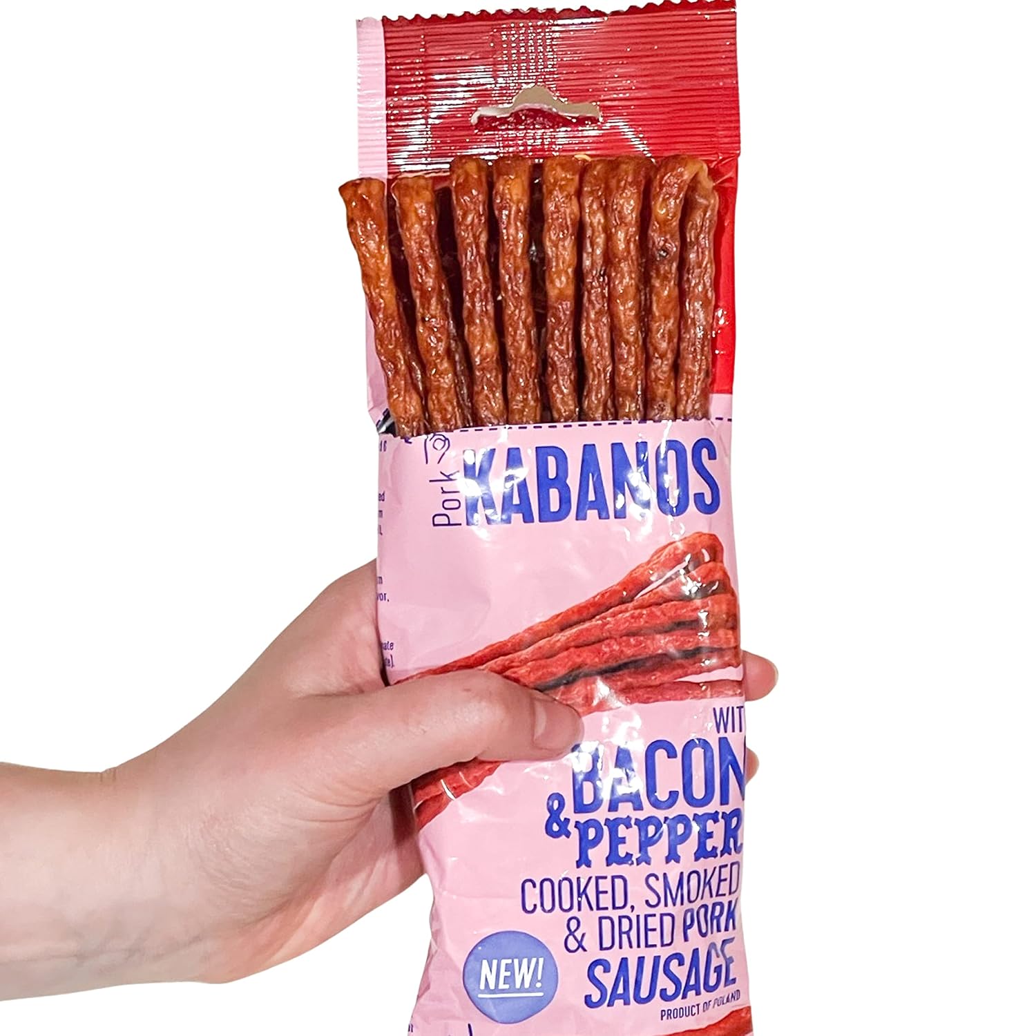 Dry Thin Kabanos, with Bacon and Pepper, Cooked, Smoked and Dried Pork Sausage, Polish Traditional Meat 4.2 oz | 120g (pack of two)