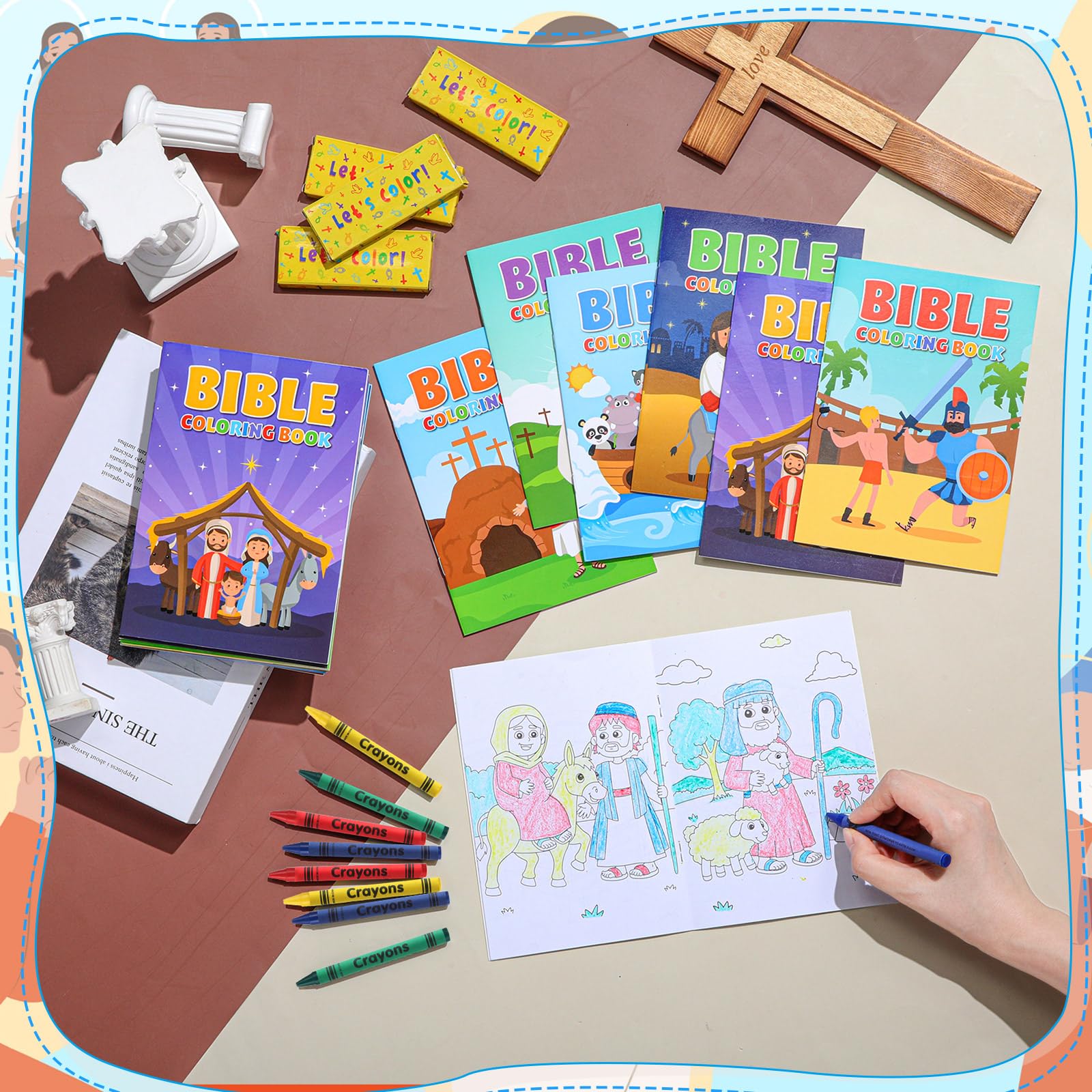 Gilprop Bibel-Malbücher mit Buntstiften für Kinder, Bibelvers, religiöse Zeichenbücher, christliche Malbücher für Kinder, Bibel-Party, Geschenke, 24 Stück