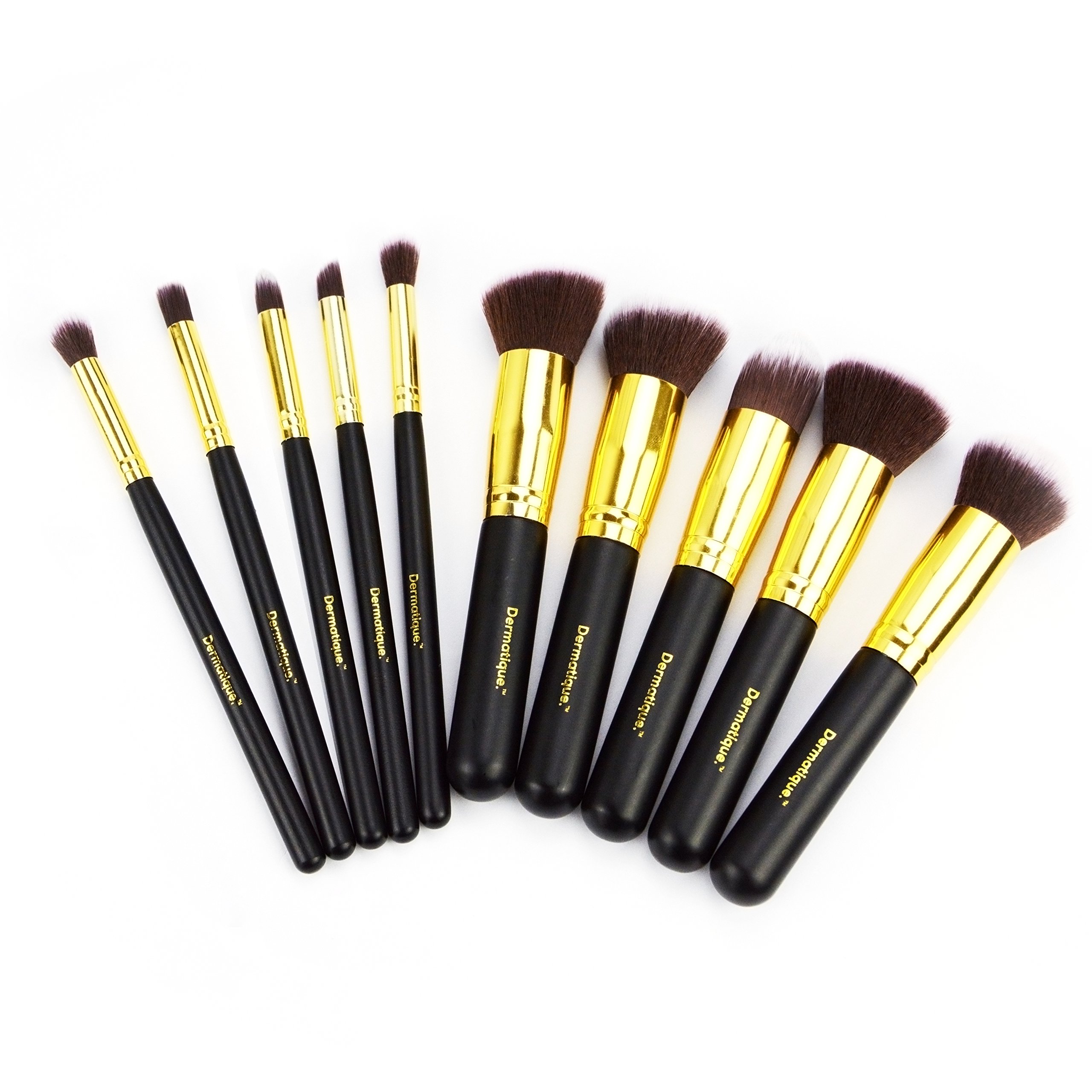Makeup Brushes, 10pcs Professional Makeup Brush Set, Premium Synthetic Kabuki Foundation Face Powder Blush Eyeshadow Brushes Makeup Brush Kit (Gold)