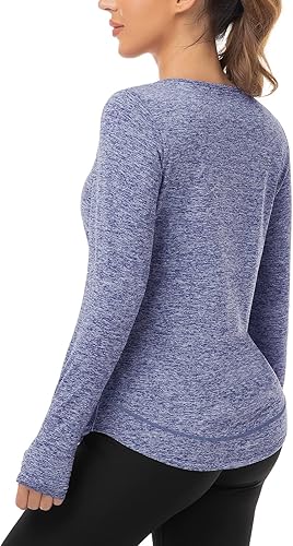 Miniatura 2 de WOWENY Camisas de entrenamiento de manga larga para mujer ajuste holgado secado rápido camisetas atléticas de gimnasio con agujeros para el pulgar