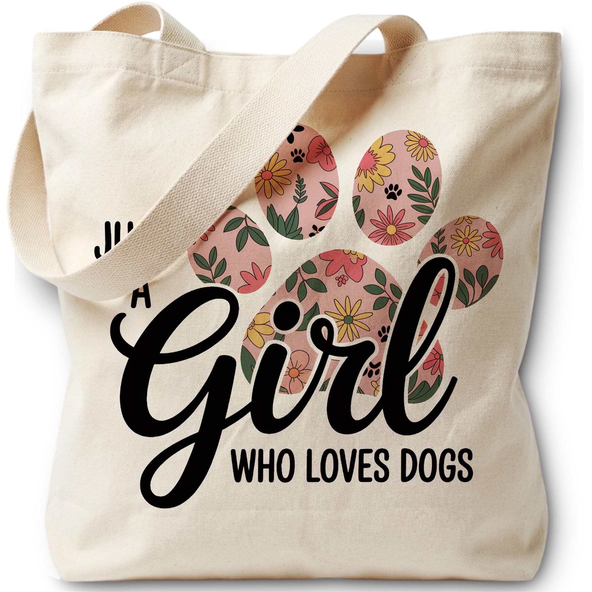 Just A Girl Who Loves Dogs Tote Bag Canvas Bag for Women Grocery Shopping Travel Gym Weekender Vacation