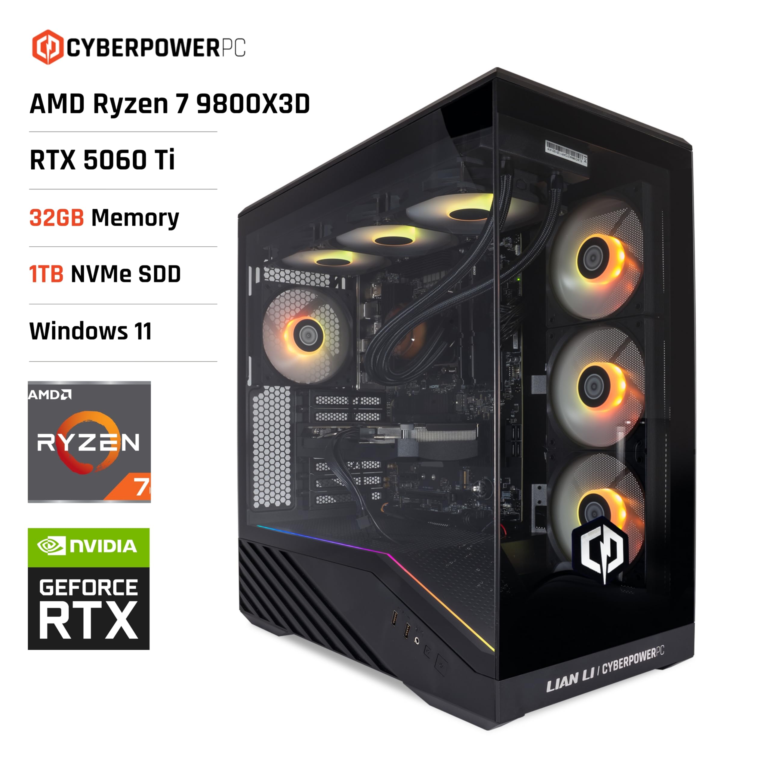 CYBERPOWERPC Luxe Gaming PC - AMD Ryzen 7 9800X3D, Nvidia RTX 5060 Ti 8GB - Dettaglio