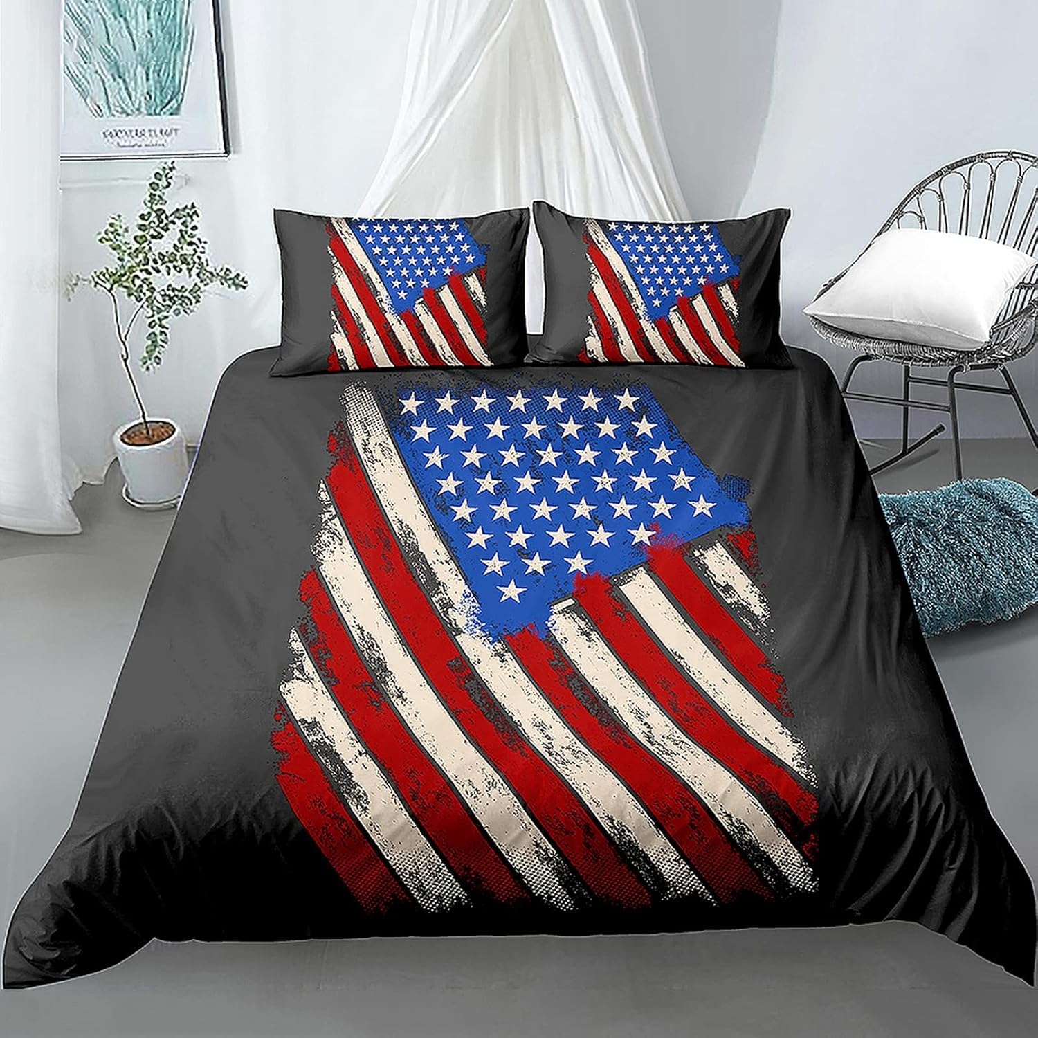 Duvet Cover Bedding Set Single 135X200 Cm American Flag - For Single Double King Size Bed, 3D Printing Duvet Set Quilt Case With Pillowcases,For Boys Girls - Hypoallergenic-20643790763