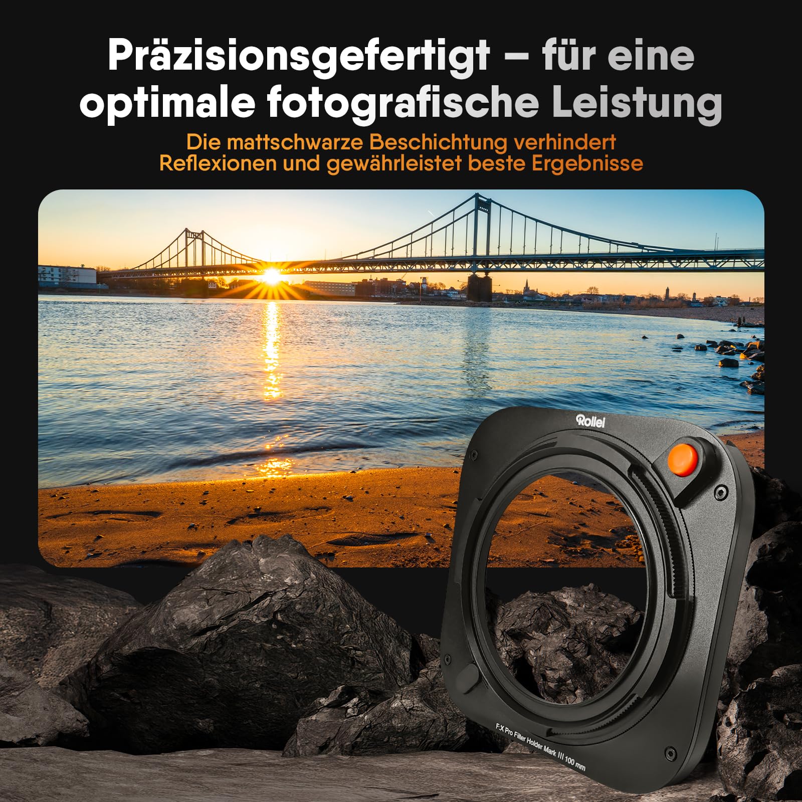 Rollei Filterhalter Master-Set MK 3. Rechteck-Filterhalter inkl. magnetischem CPL Filter, Adapterringen von 52 bis 82mm,Soft GND8-,ND8-,ND64-,ND1000
