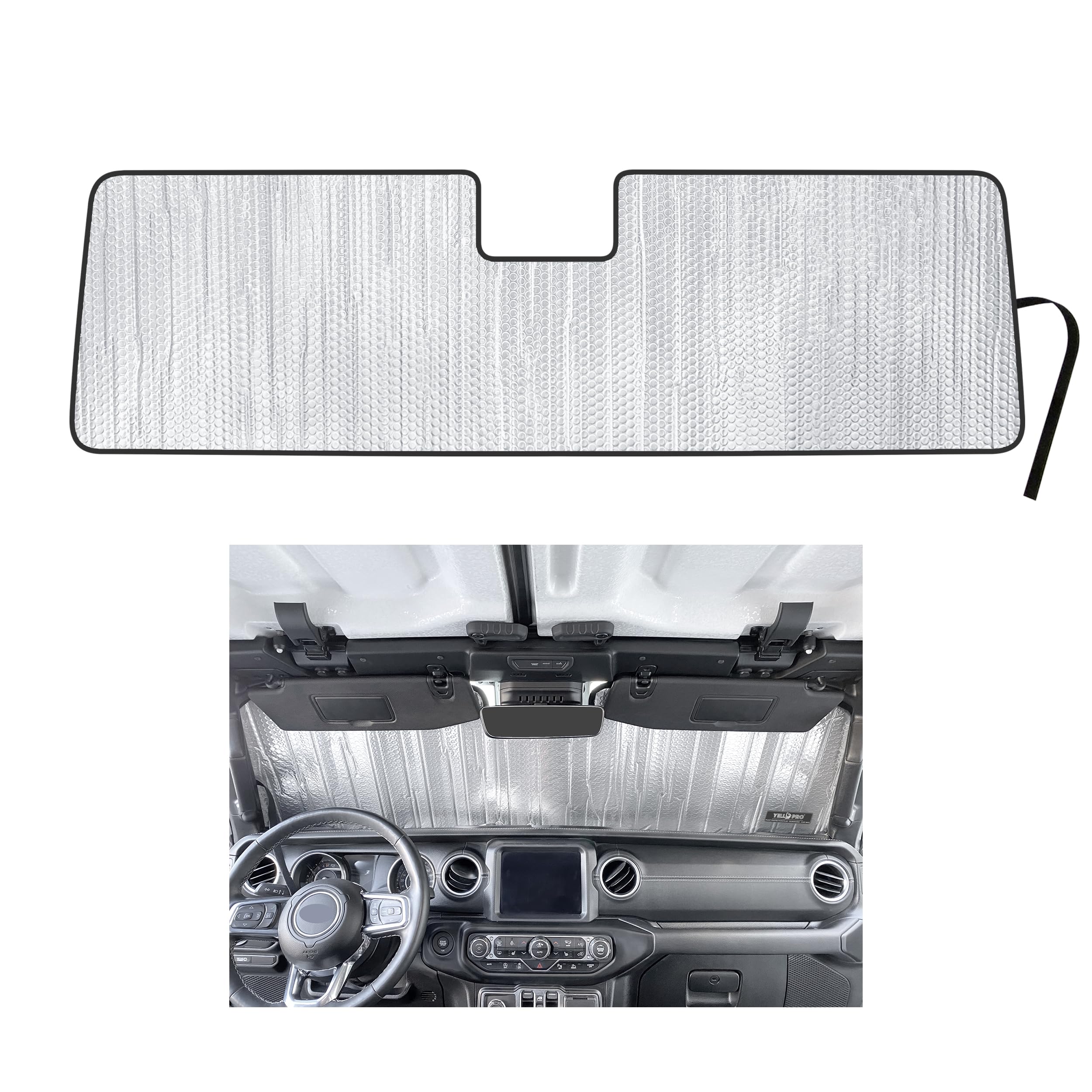 YelloPro Custom Fit Reflective Windshield Sunshade for 2020 2021 2022 2023 Jeep Gladiator Pickup - Adaptive Cruise Control Sensor - UV Reflector Sun Protection Accessories [Made in USA]