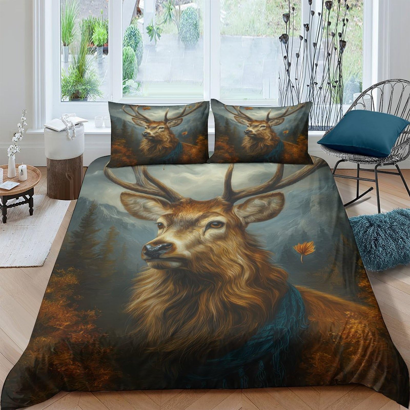 3D Printed Deer Quilt Cover, Microfiber Duvet Cover Hidden Zipper for Home