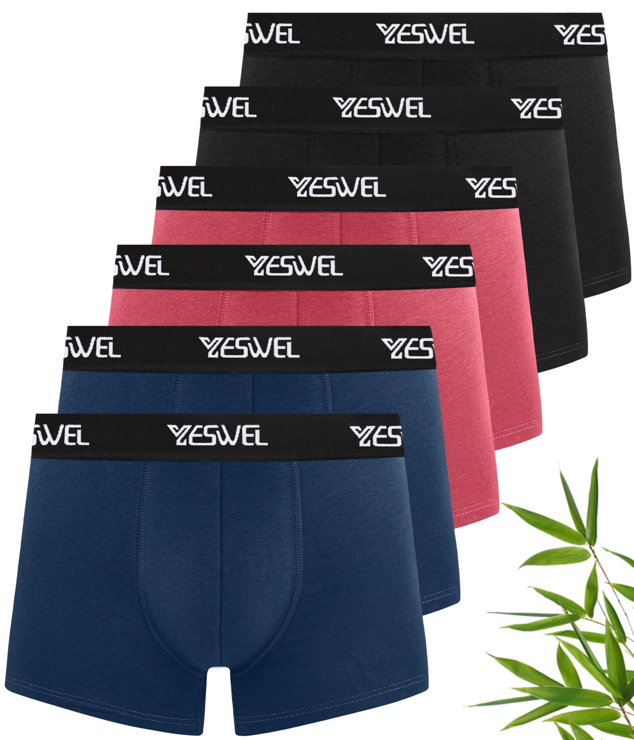 YESWEL Bambus Herren Unterhosen, 6er Pack, Männer Boxershorts mit Stretch, Unterwäsche Hautfreundlich Ohne Kratzenden Bund (Mehrfarbig 02, L)