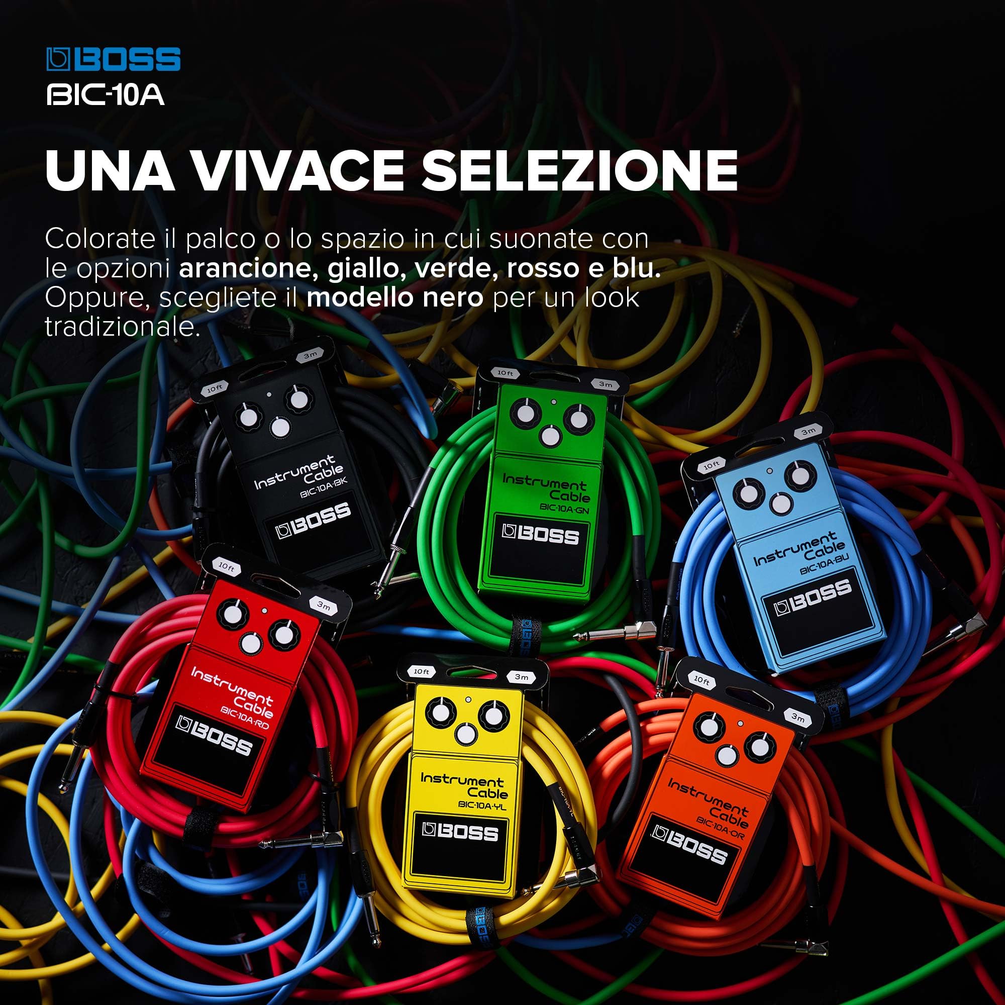 BOSS Serie BIC-10A | Cavo per Strumenti | Connettori da ¼ di pollice Dritto/Angolo Retto | Lunghezza 3 m | Cavi di Alta Qualità per la Chitarra, il Basso e Altro | Robusti e Silenziosi | Rosso