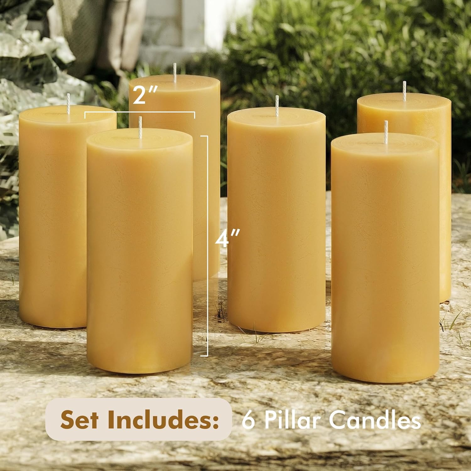 6 Pack Pure Beeswax Pillar Candles, 160 Hours Long Burning Beeswax Candle, Bees Wax Candles for Home, Prayer, Emergency, Unscented, Smokeless & Dripless, 2x4 Inch