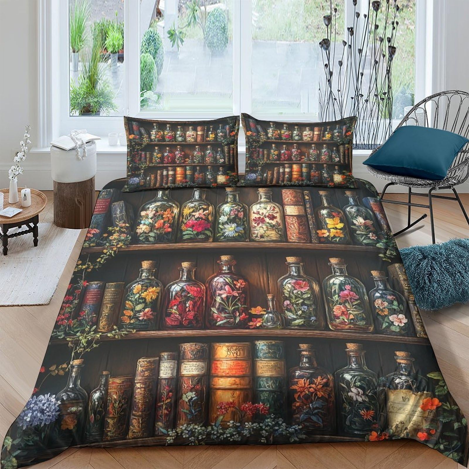 Ctjqhvkz Style-9 3D Printed Vintage Library Fitted Sheet Microfiber Soft Breathable Bookshelf Art Mattress Cover For Bedroom Decor Single（135X200cm）