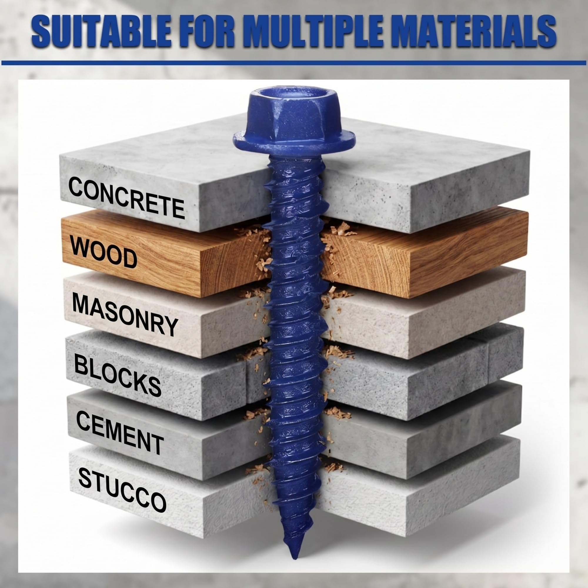 Therwen 200 anclajes de tornillo de hormigón de cabeza hexagonal azul de 3/16 x 1-1/4 pulgadas, tornillos de hormigón de acero al carbono endurecido, resistentes al óxido y a la corrosión para