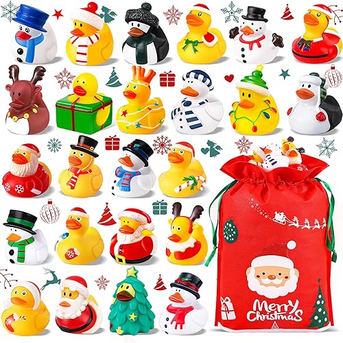Paquete de 24 patos de goma de Navidad a granel con bolsa, patos Jeep de Navidad para pato, bolsas de regalos de Navidad, regalos de cumpleaños para