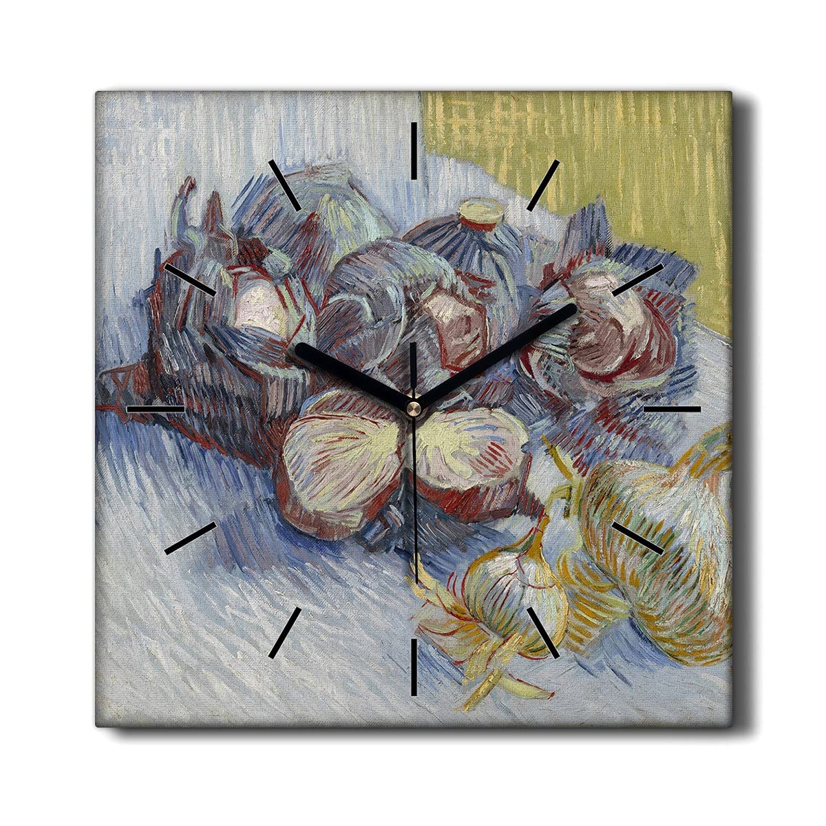 Horloge sur Toile 30x30cm Chou et l'oignon Horloge Murale pour Salon Coloray