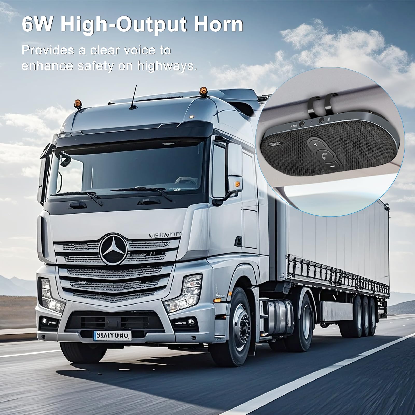 Kit vivavoce per auto Bluetooth: altoparlante vivavoce Bluetooth da 6 W per telefono cellulare funziona su furgoni e camion, doppio microfono, supporto per Siri Voice Assistant, kit vivavoce BC990G