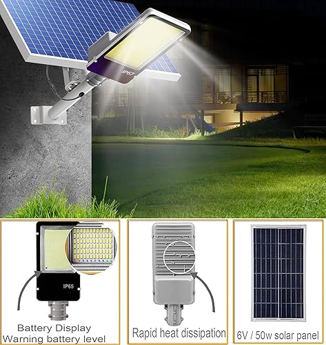 Miniatura 5 de Luces solares de calle de 2000 vatios, luz de inundación solar para exteriores, 170000 lúmenes, del anochecer al amanecer, 6500 K, luz LED de poste