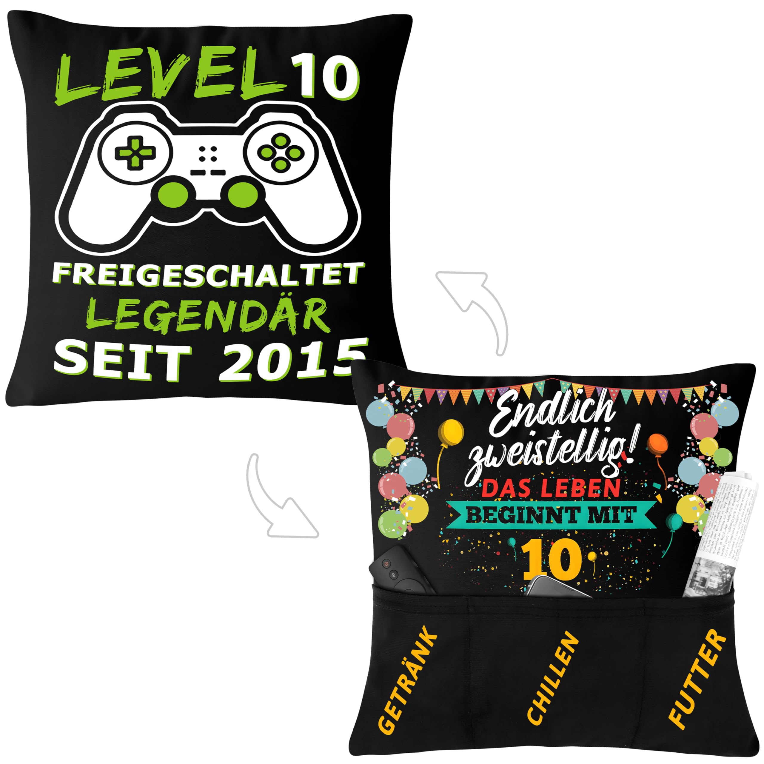 10. Geburtstag Geschenk Für Jungen - Gamer Geschenkset Mit Kissen, Socken & Karte - Personalisiertes Geschenk Für Sohn Oder Bruder