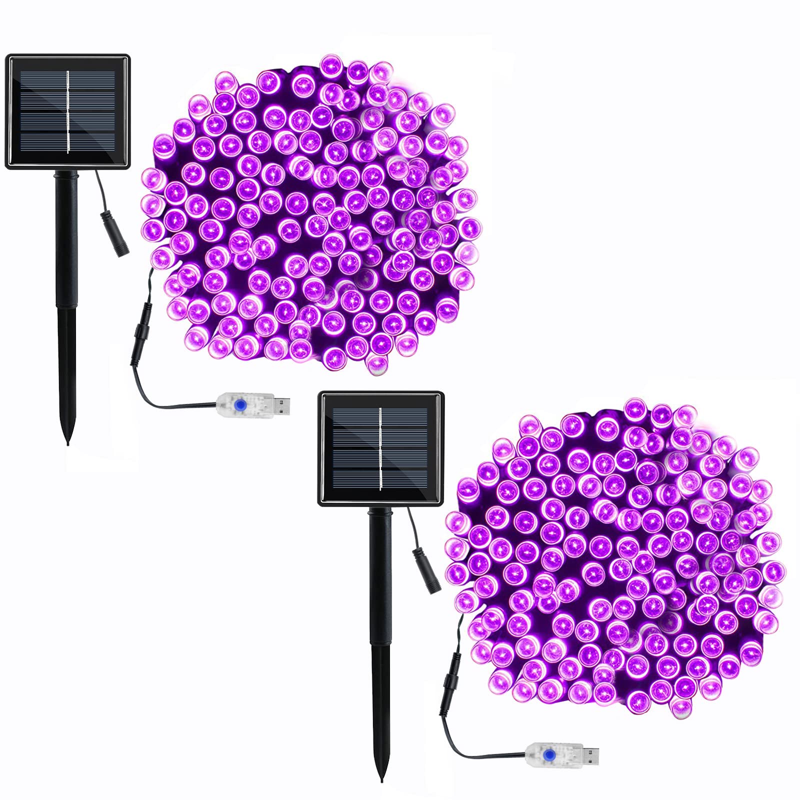 Vmanoo Solar USB Outdoor String Christmas Lights 72Ft 200 LED 8 Modes
