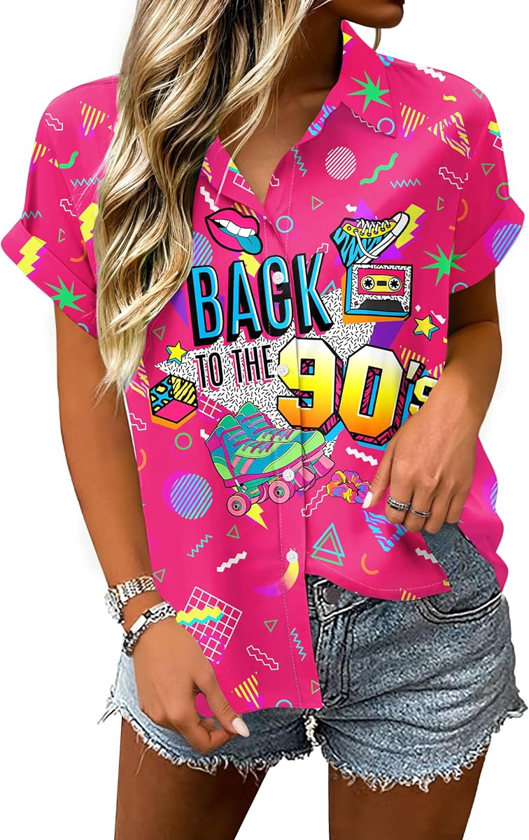 80s Shirts for Women Disco 80s 90s Theme Party Hawaiian Outfits