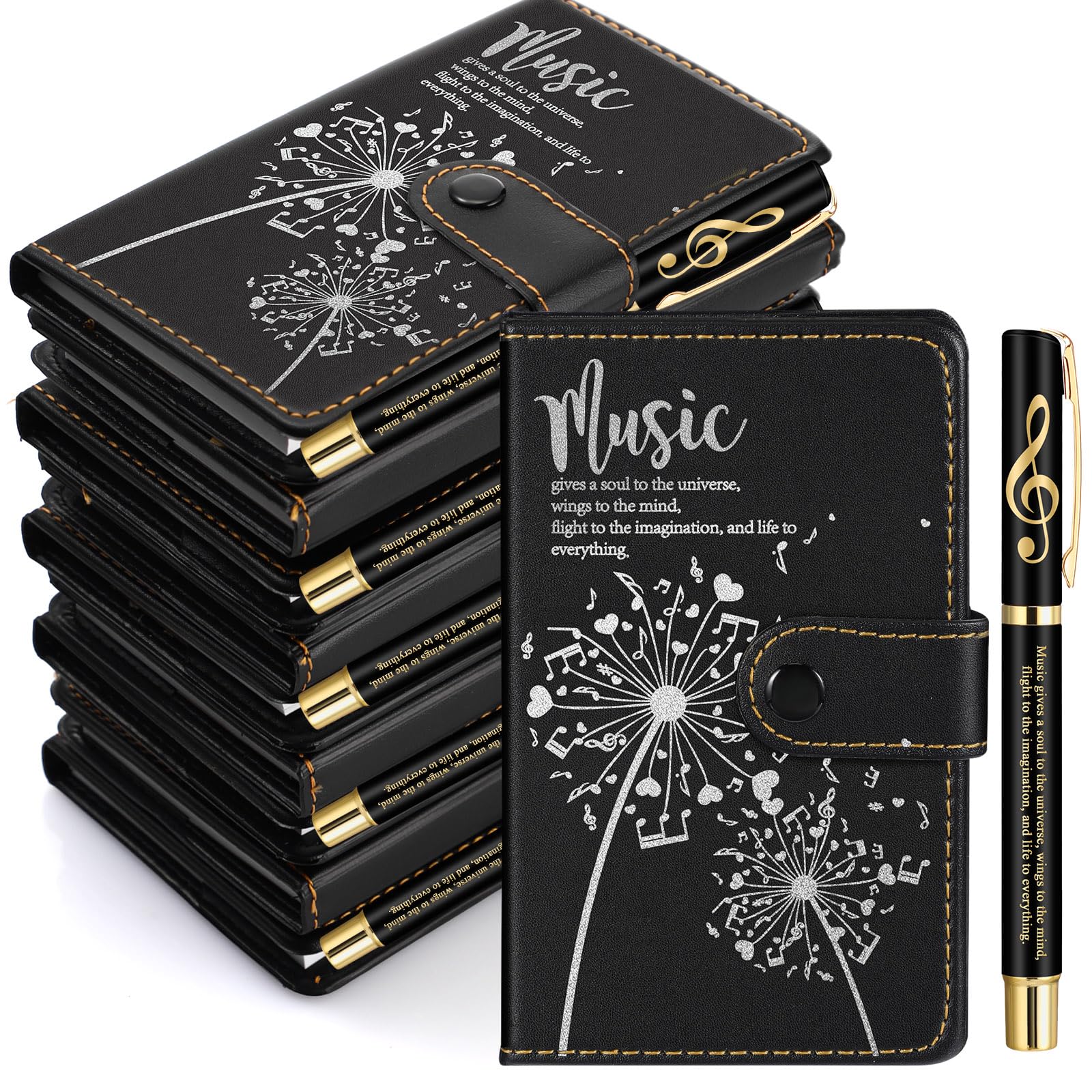 Gueevin 15 juegos de música para el regreso a clases, regalos para estudiantes, miembros del coro, cuaderno de cuero con temática musical inspiradora con bolígrafo de piano, regalo de afirmación para