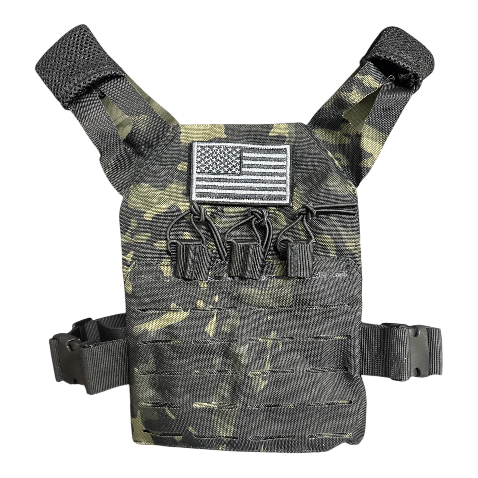 Redemption Tactical Cadet 2.0 Childrens Tactical Airsoft Paintball Kids Vest, US Flag Patch, Mil Spec Molle w/Mag Pouches 4-12 Years Black Multi-cam