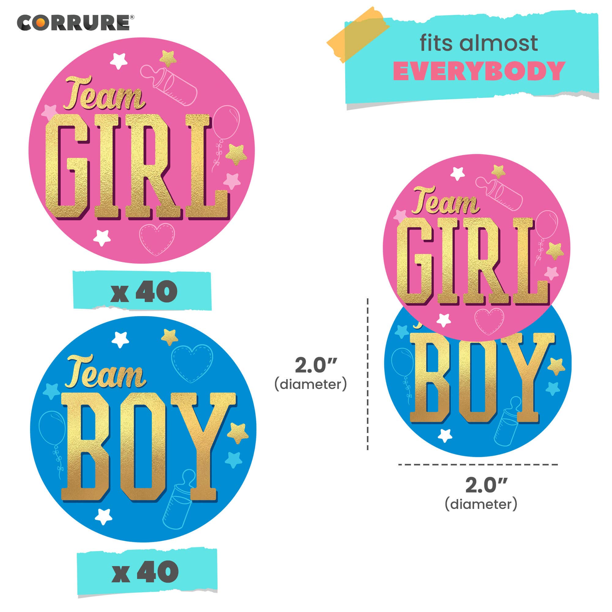 BLISSOM 80pcs Gender Reveal Stickers - Gold Foil Bunny Design, Removable & Waterproof For Baby Showers - View #4