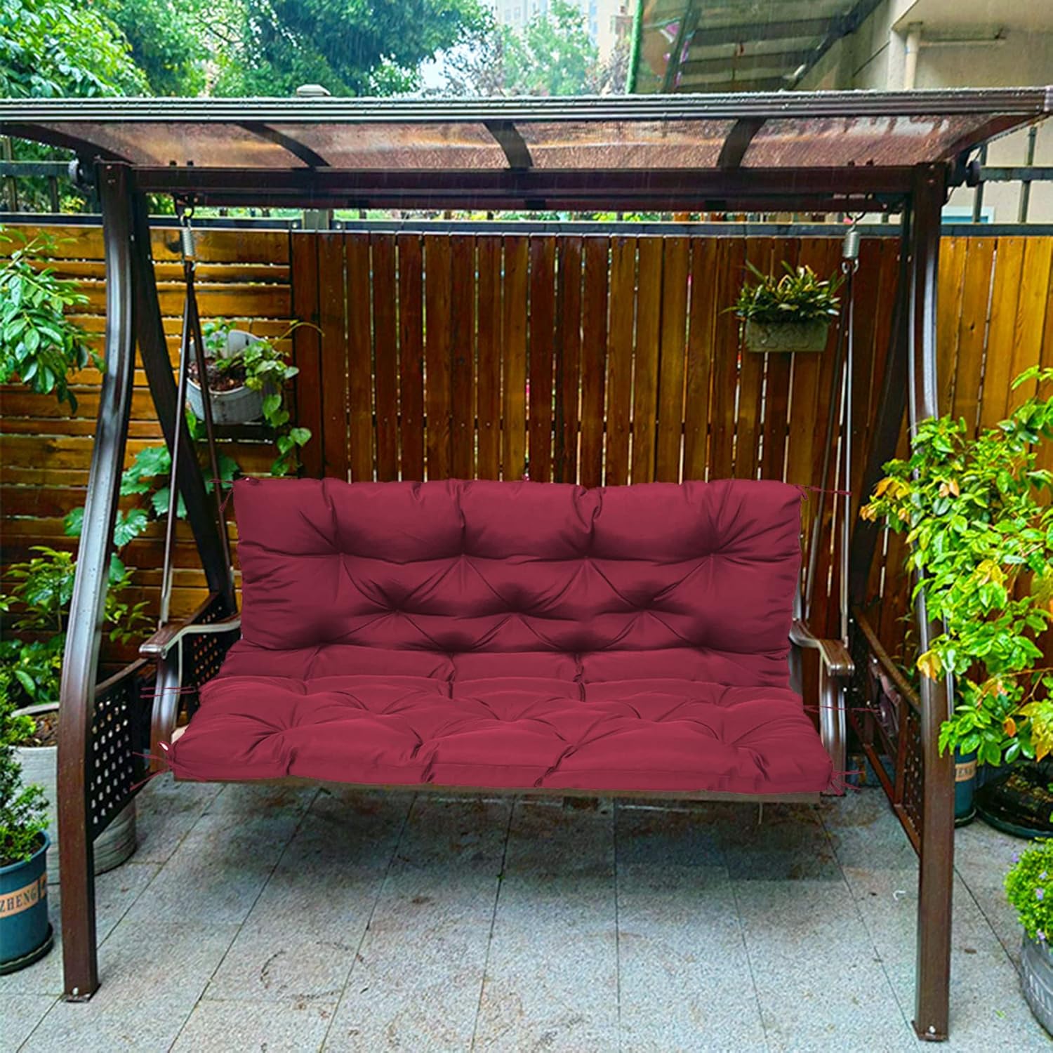 Outdoor Swing Seat Cushion Waterproof Bench Pad with Backrest for