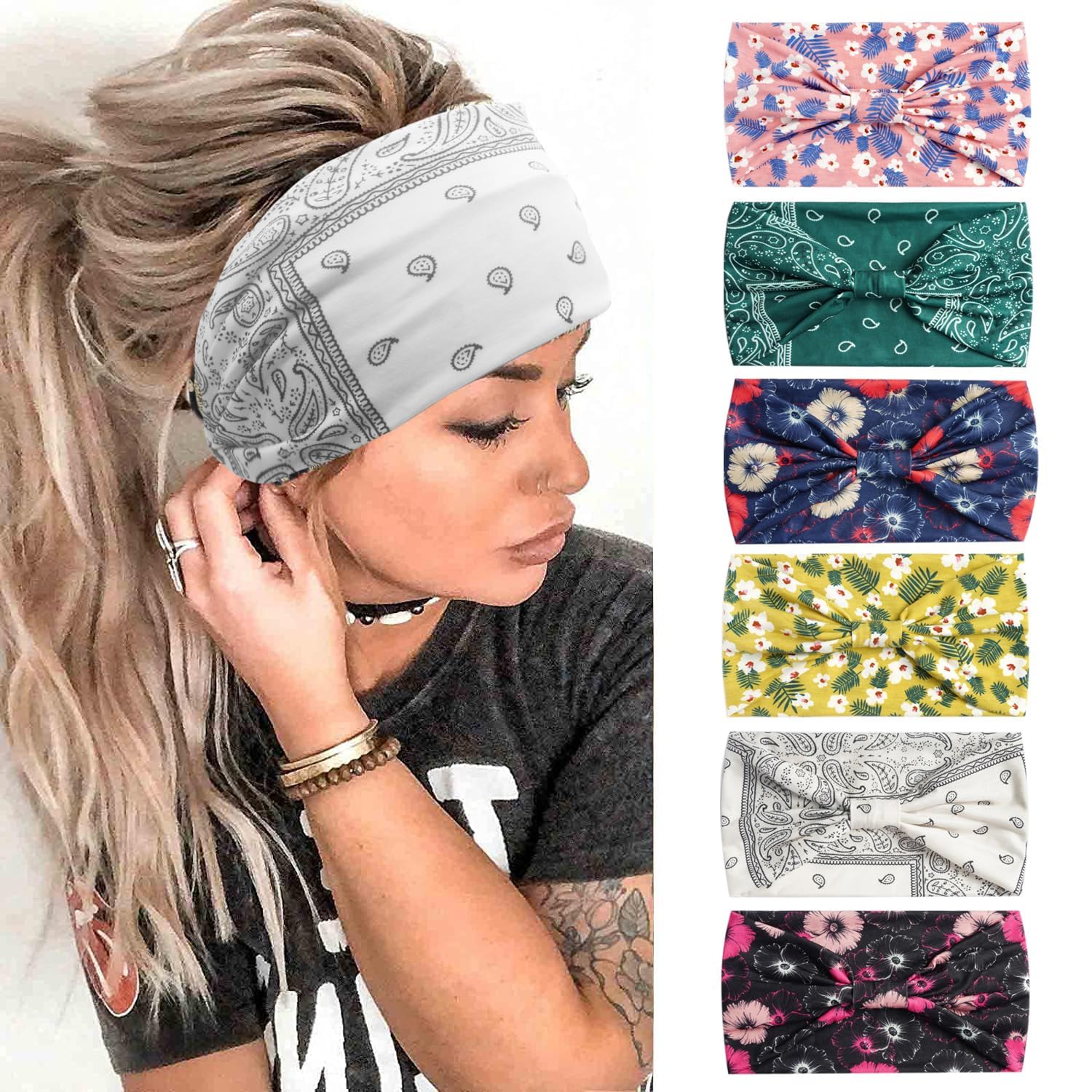 6Pcs Alice Diademas Mujeres Nudo Cruzado Bandas De Pelo De Tela Ancha Headwear Moda No Slip Hair Hoop Elástico Hair Wrap Turbante Accesorios Para El Cabello Para Las Mujeres Uk (Leopard1