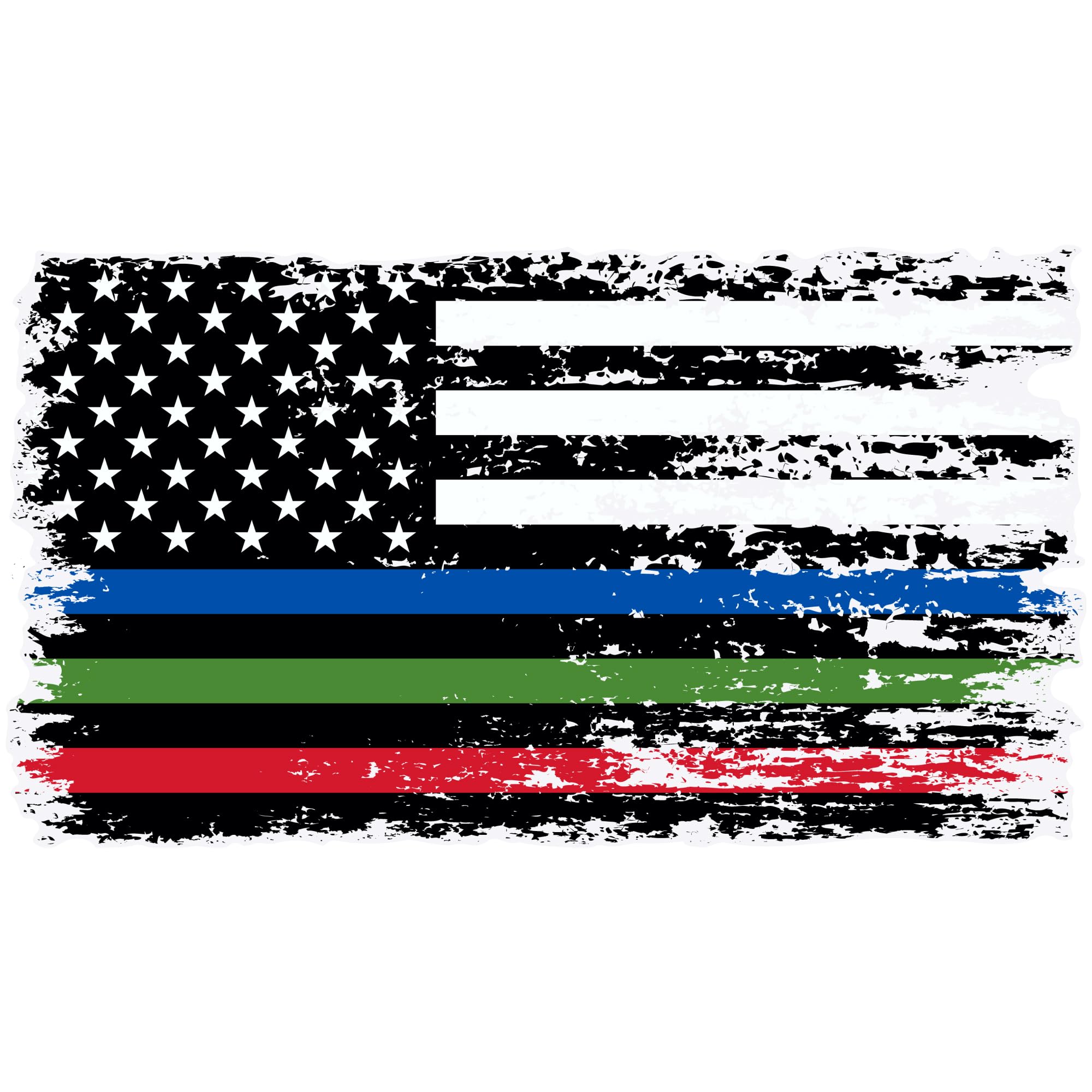 StickiosPolice Firefighter Military Sticker - Distressed American Flag Thin Blue Red Green Line Decal for Cars, Trucks & Vehicle Windows - Made in USA (5.9x3.3 inches)