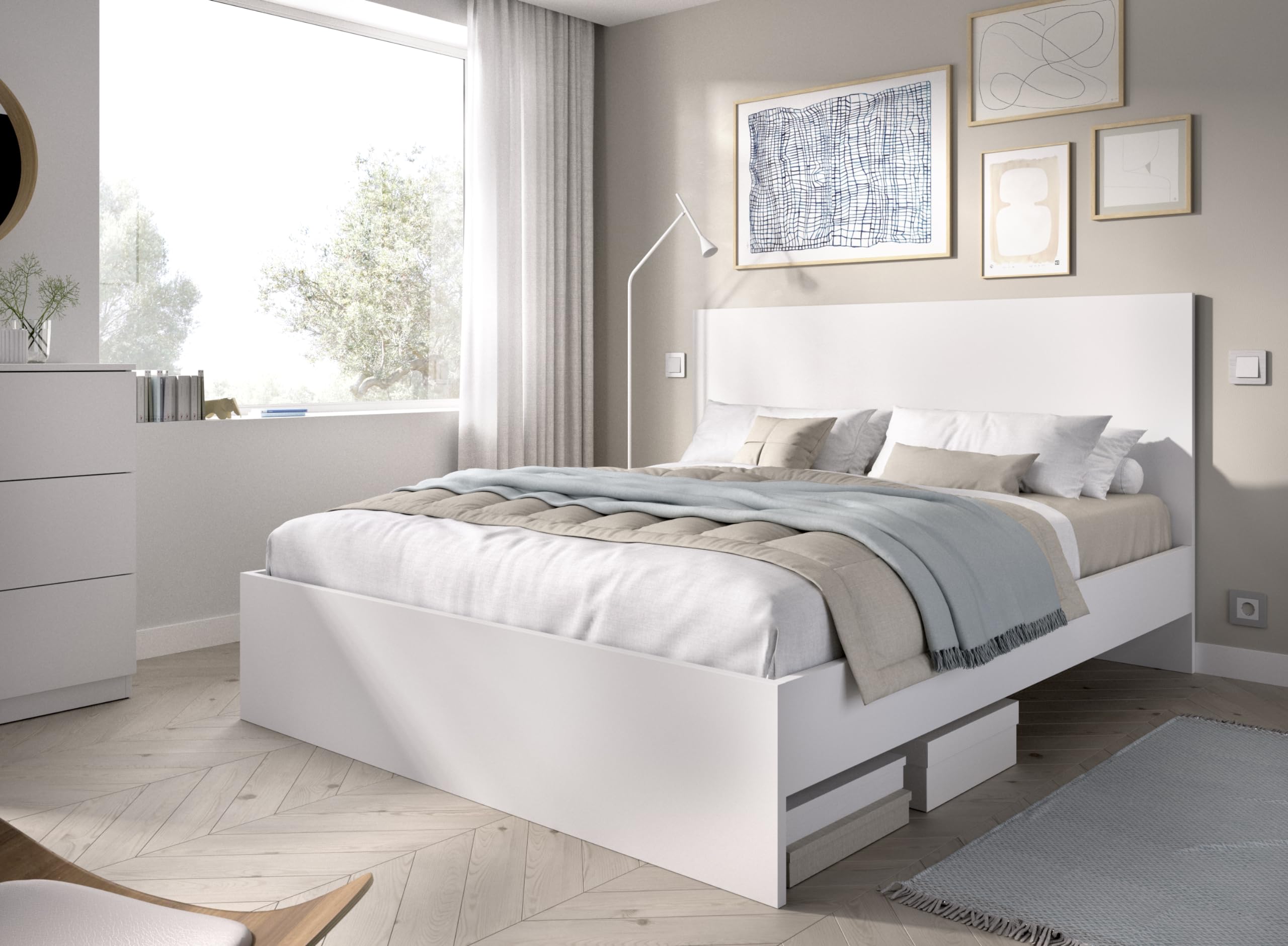 DEKIT GRUPO RIMOBEL LAGO - Cama para dormitorio 135/​140X190 - BLANCO - 100 x 145.4 x 195