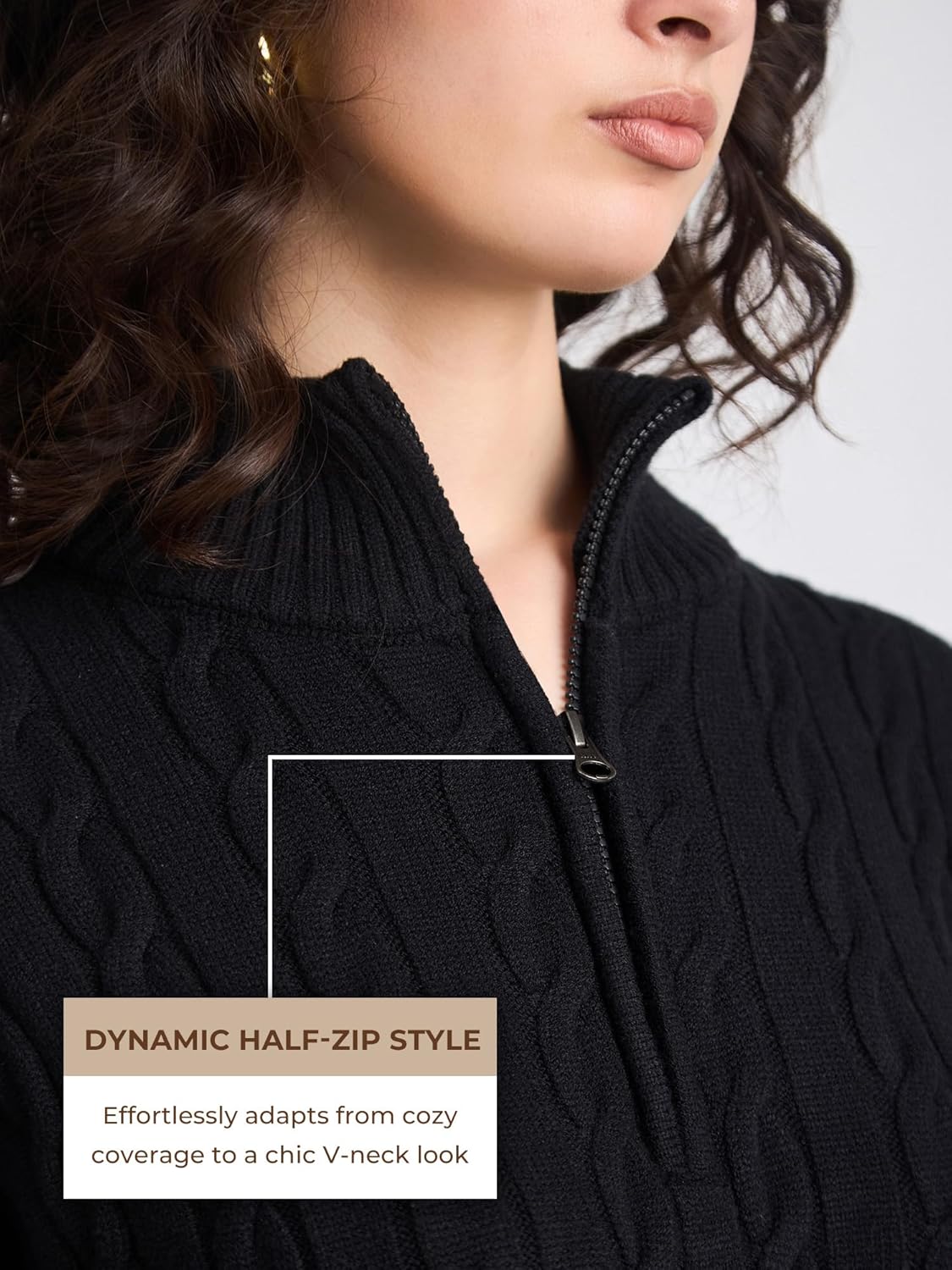 Women’s Long Sleeve Knit Sweater Loose Fit Quarter Zip Pullover Ribbed Cable Tops Casual Fall Winter Outfits - Image 3