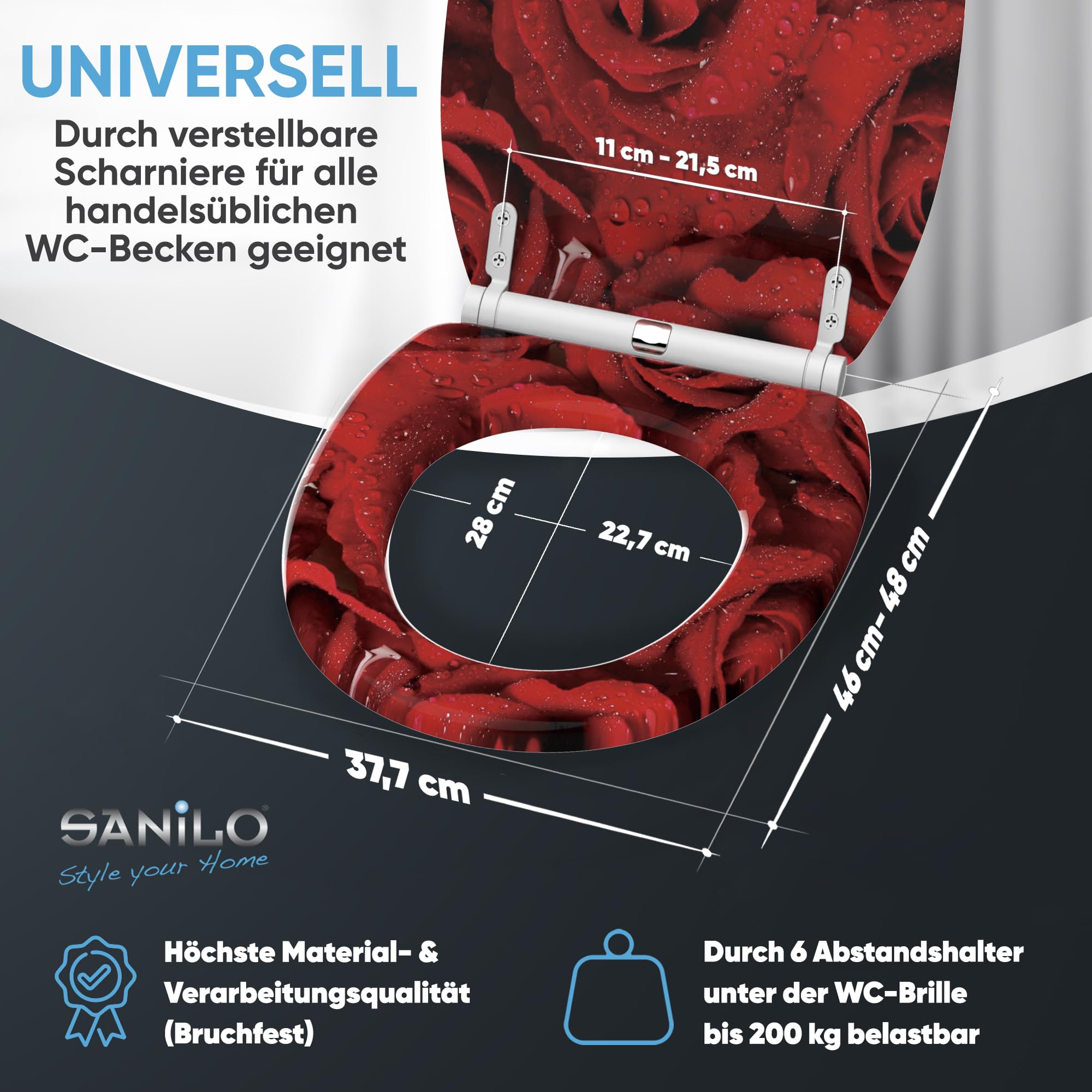 Sanilo WC Sitz mit Absenkautomatik & Quick-Release aus Holz, Rosen