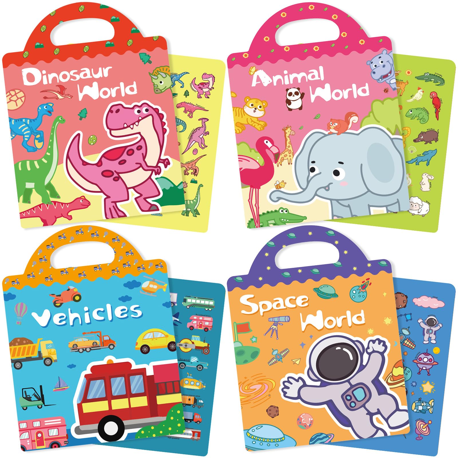 Jelly Sticker Books Reusable 4 Sets Sticker Pack Toddlers Toy 3-12 Years Baby Boy/ Girl Gift Essential, Airplane Baby Toy, Travel Essential Durable