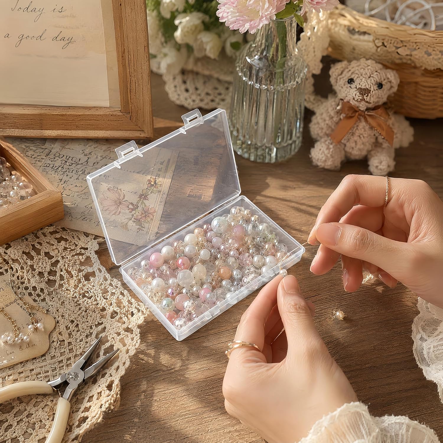 8-Pack Clear Plastic Storage Box, 6.5" x 3.7" x 1.2" Small Organizer Box with Hinged Lid & Latch, Plastic Index Card Holder 3x5, Travel Cable Case, Bead Craft Organizer for Drawers