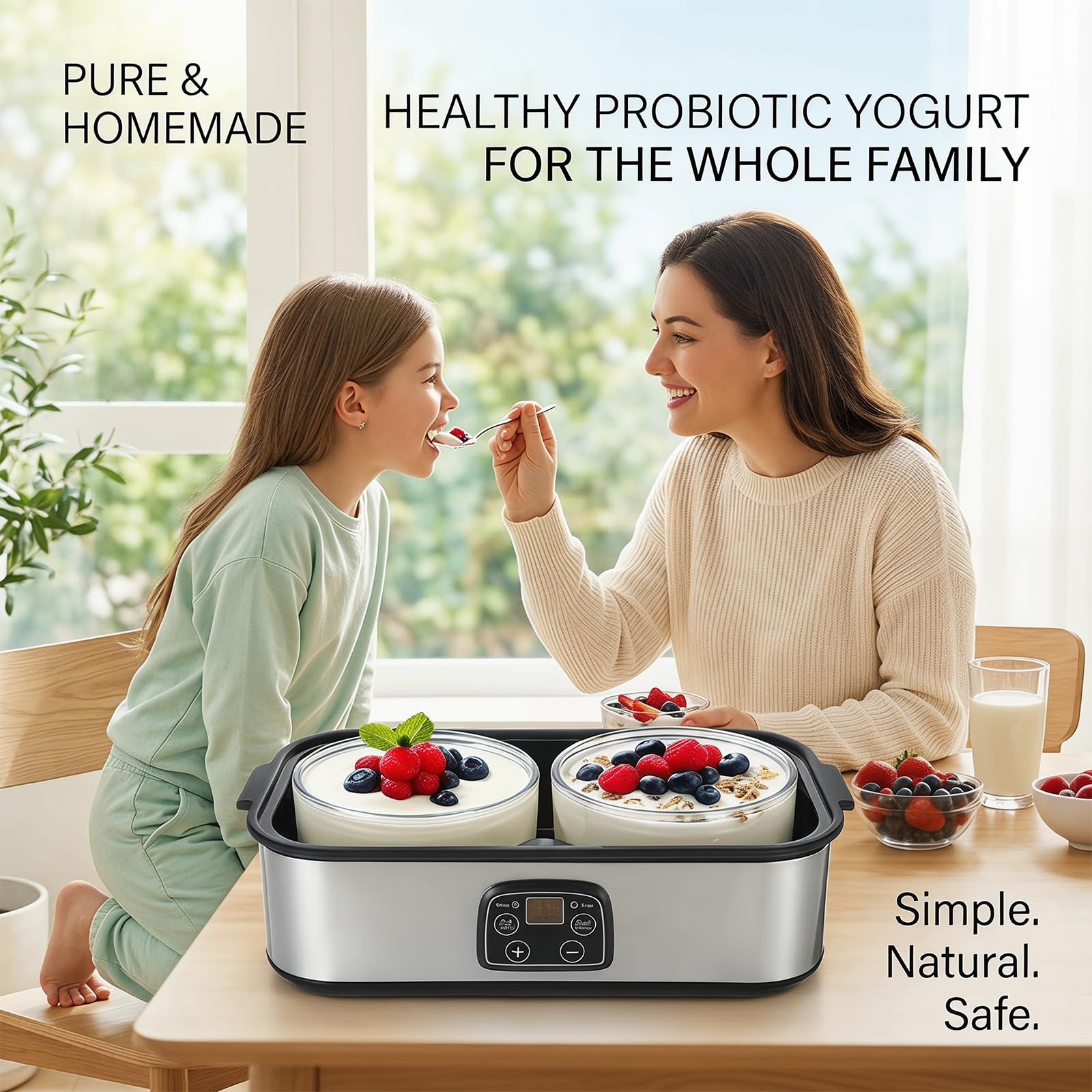 Macchina automatica per yogurt, 2 l, digitale, con 2 bicchieri, marmellata, gelato e budino, yogurt, per yogurt greco, formaggio, natto, vino di riso