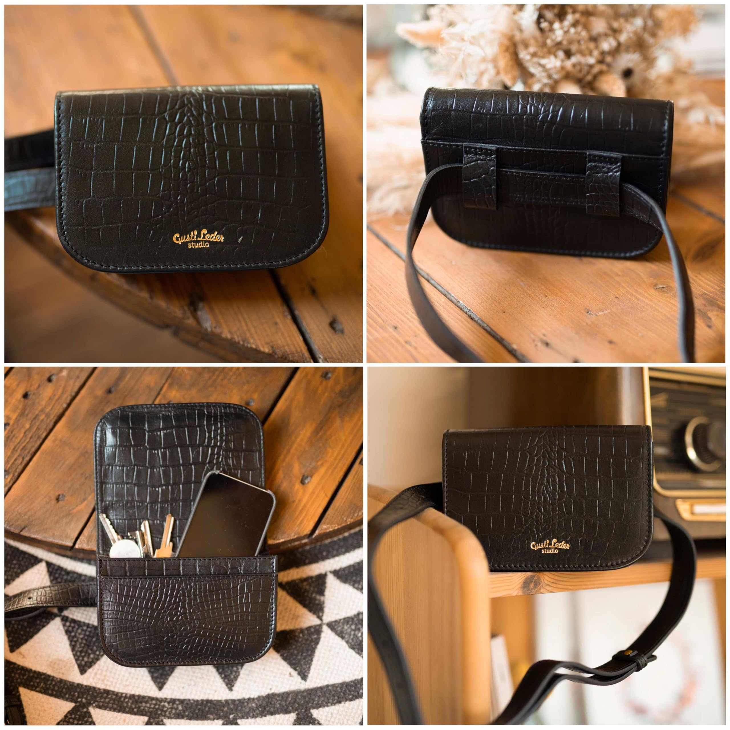 Gusti Gürteltasche - Jenny Bauchtasche Hüfttasche Festivaltasche Hip Bag Handtasche Leder Schwarz
