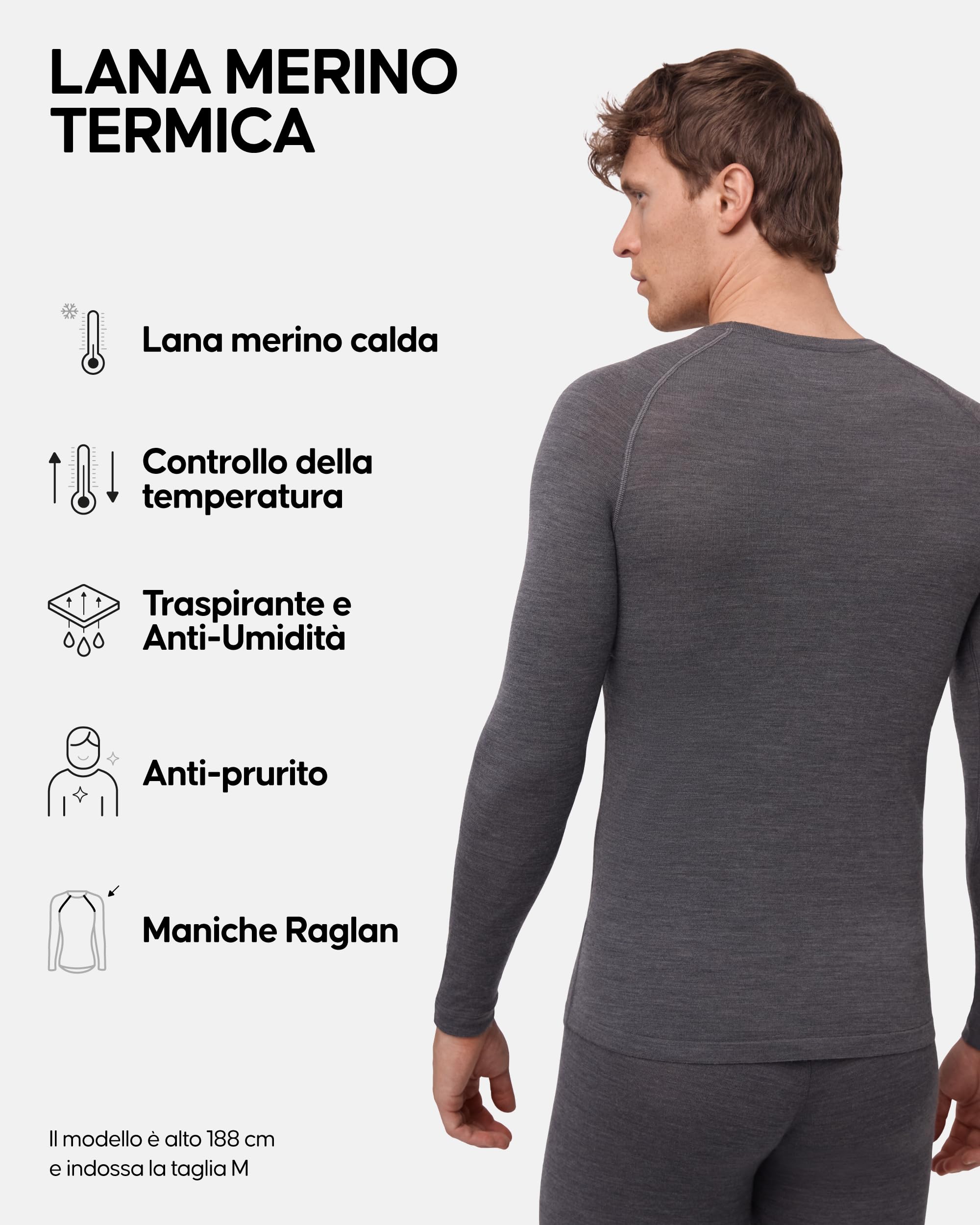 DANISH ENDURANCE Maglia Termica Uomo in Lana Merino, Manica Lunga, per Sci, Trekking, Escursionismo con o Senza Chiusura Zip