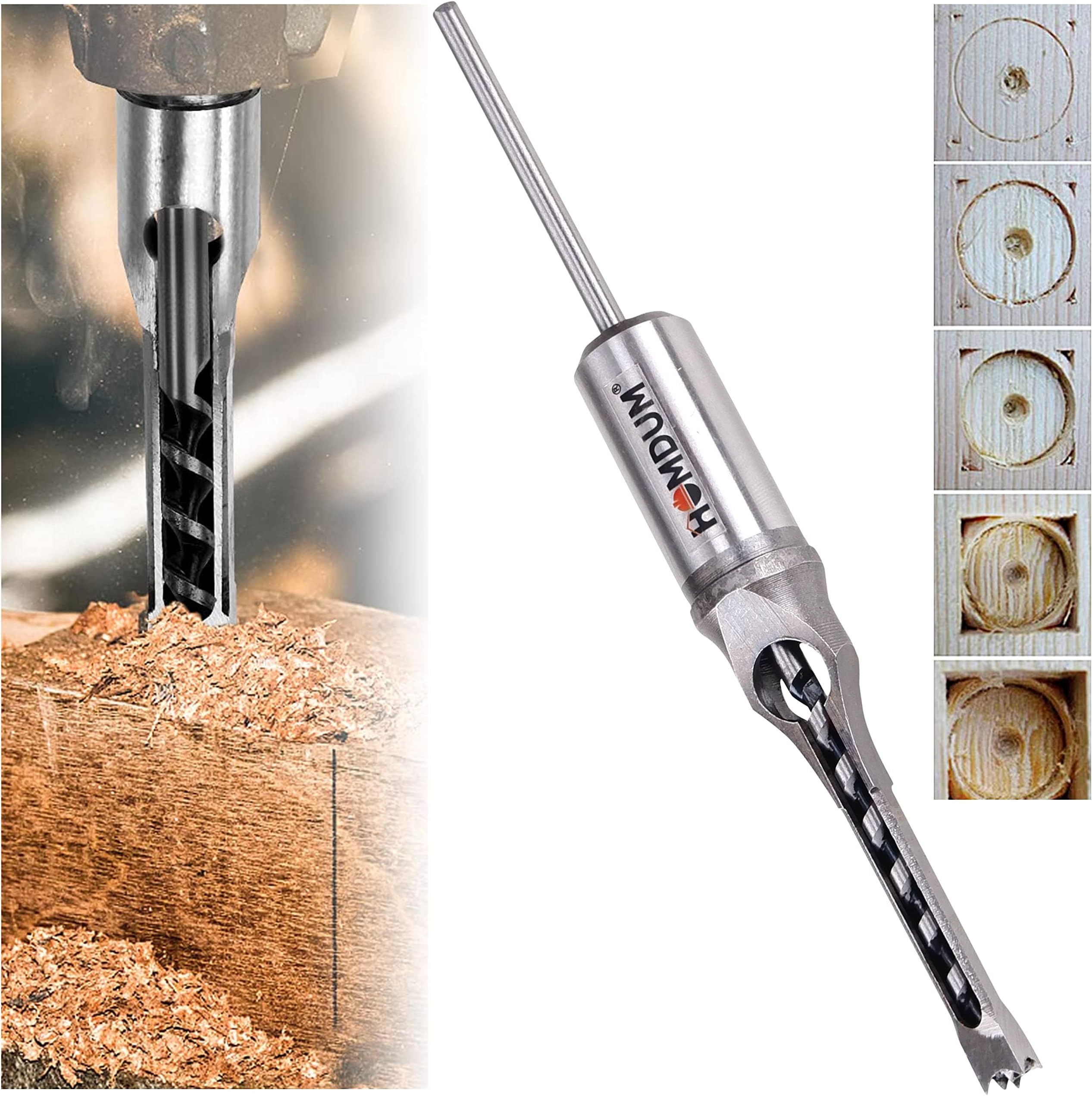 Homdum 1/4inch Square hole drill bits wood mortising chisel for Woodworking, Auger Tool Mortise drill bit drilling dia 6 mm.