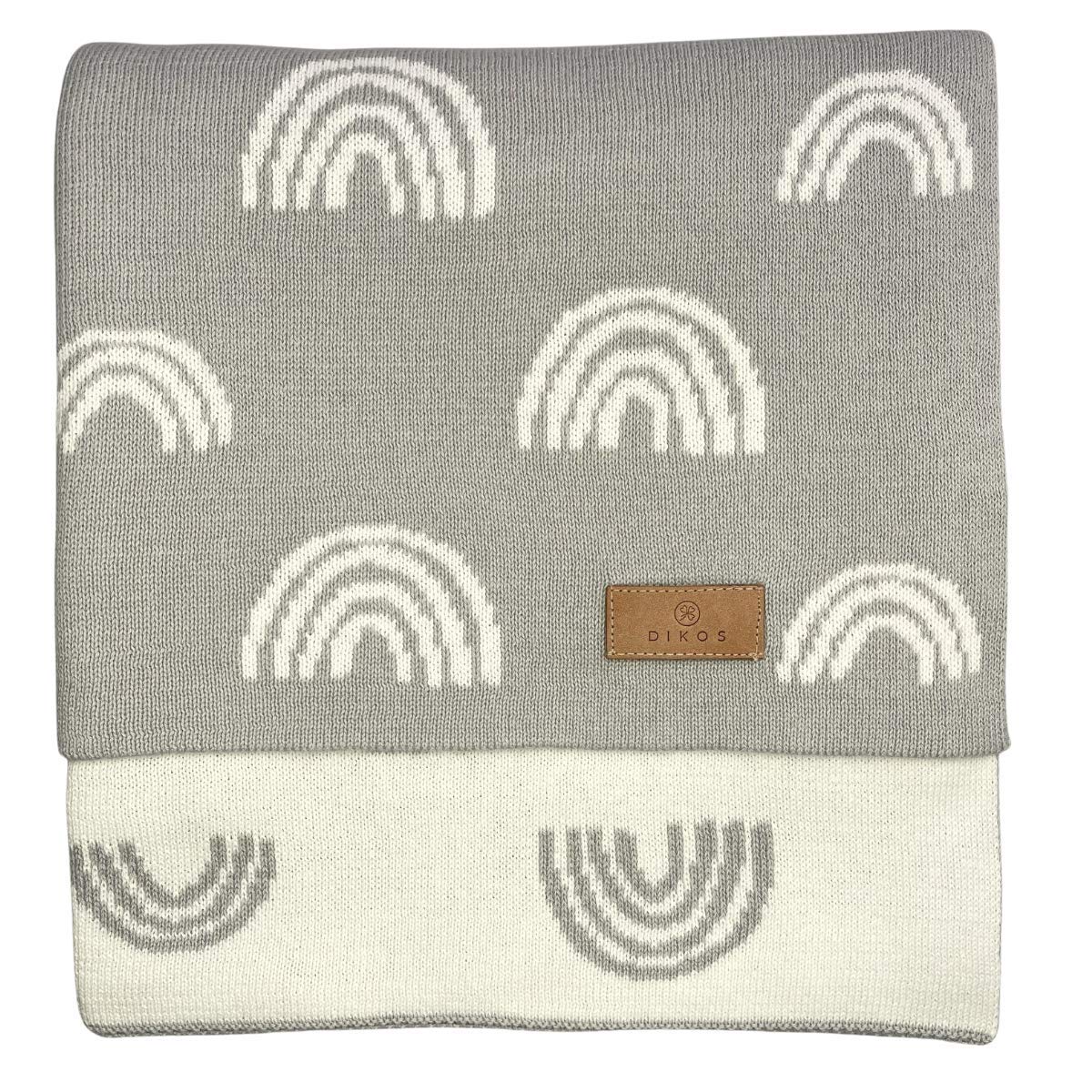 DIKOS Babydecke Regenbögen grau –100% GOTS zertifizierte Bio-Baumwolle – Strickdecke weiche Neugeborenen Decke Baby Mädchen/Junge Kuscheldecke Erstausstattung Geschenk zur Geburt