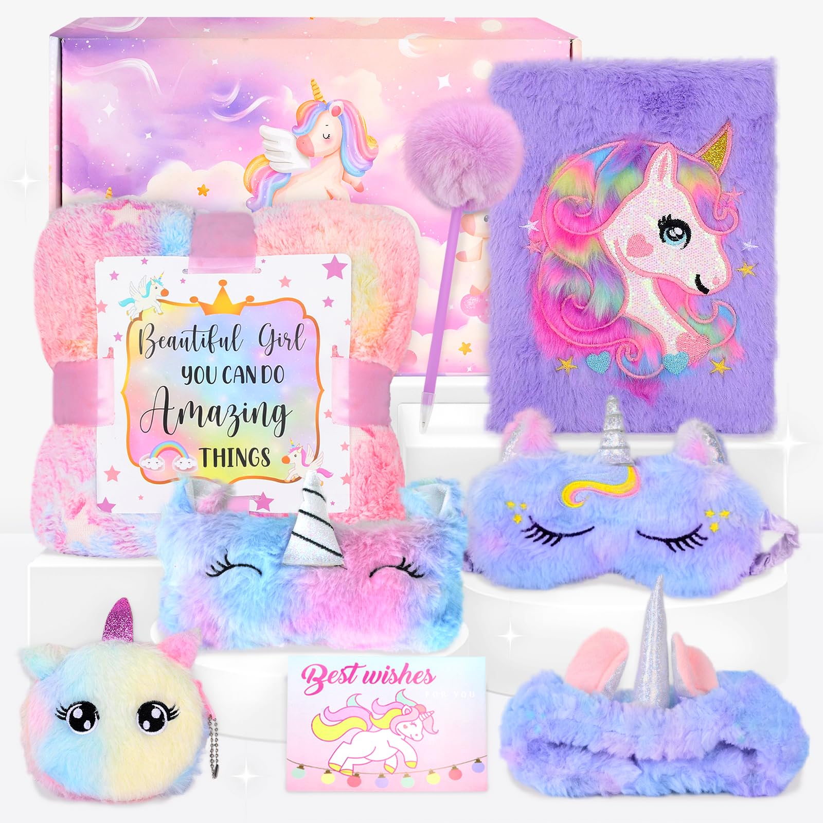 Einhorn Kuscheltier Geschenke für Mädchen 5-10 Jahre Leuchtende Plüsch Decke Federmäppchen