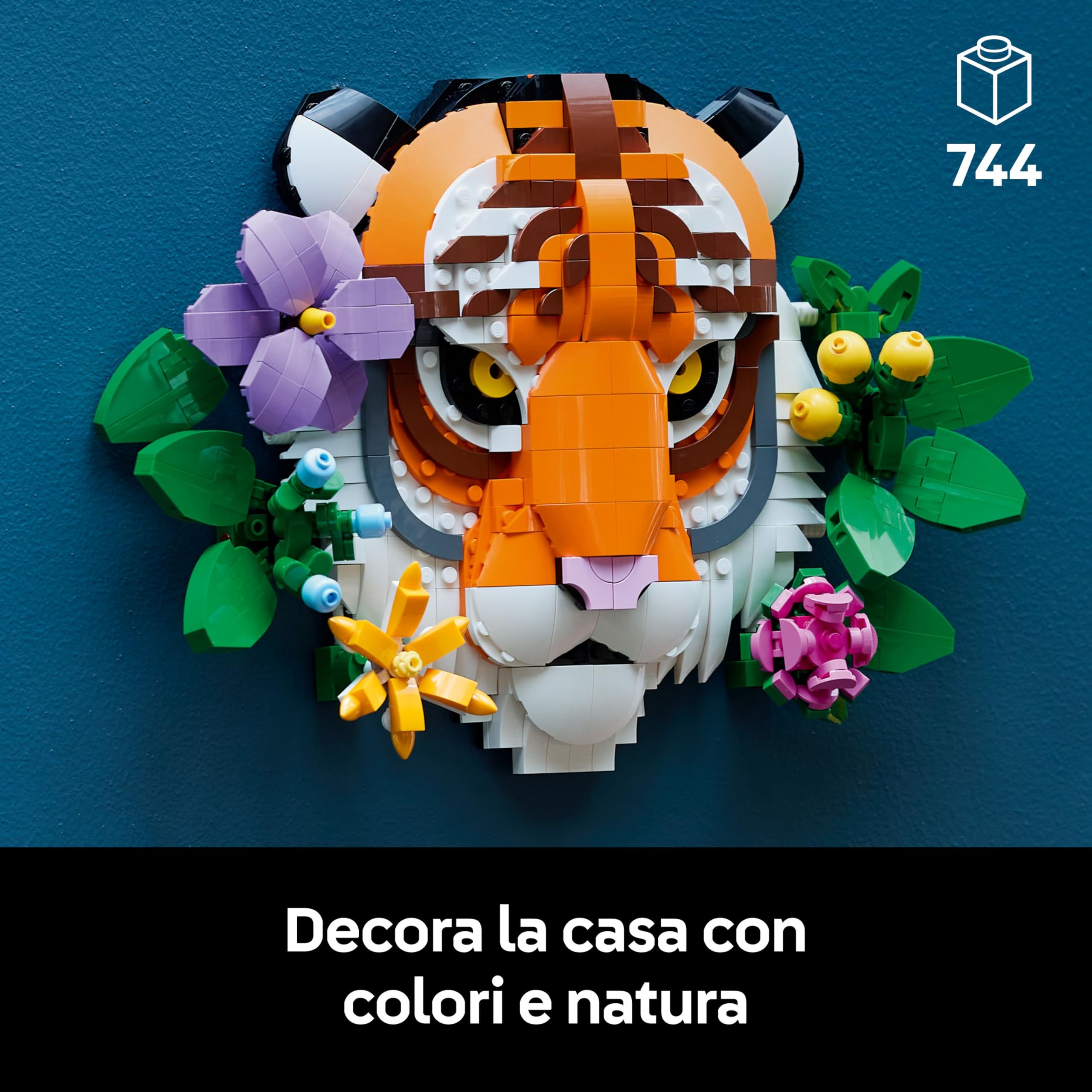 LEGO Art Collezione Animali - Tigre - Animale 3D da Costruire con Fiori e Piante Botaniche Decorative - Set di Decorazioni per Casa o Ufficio Fai da Te per Adulti - Idea Regalo Creativa - 31217 | Pittura animale 3D costruibile, fiori decorativi, set di ar