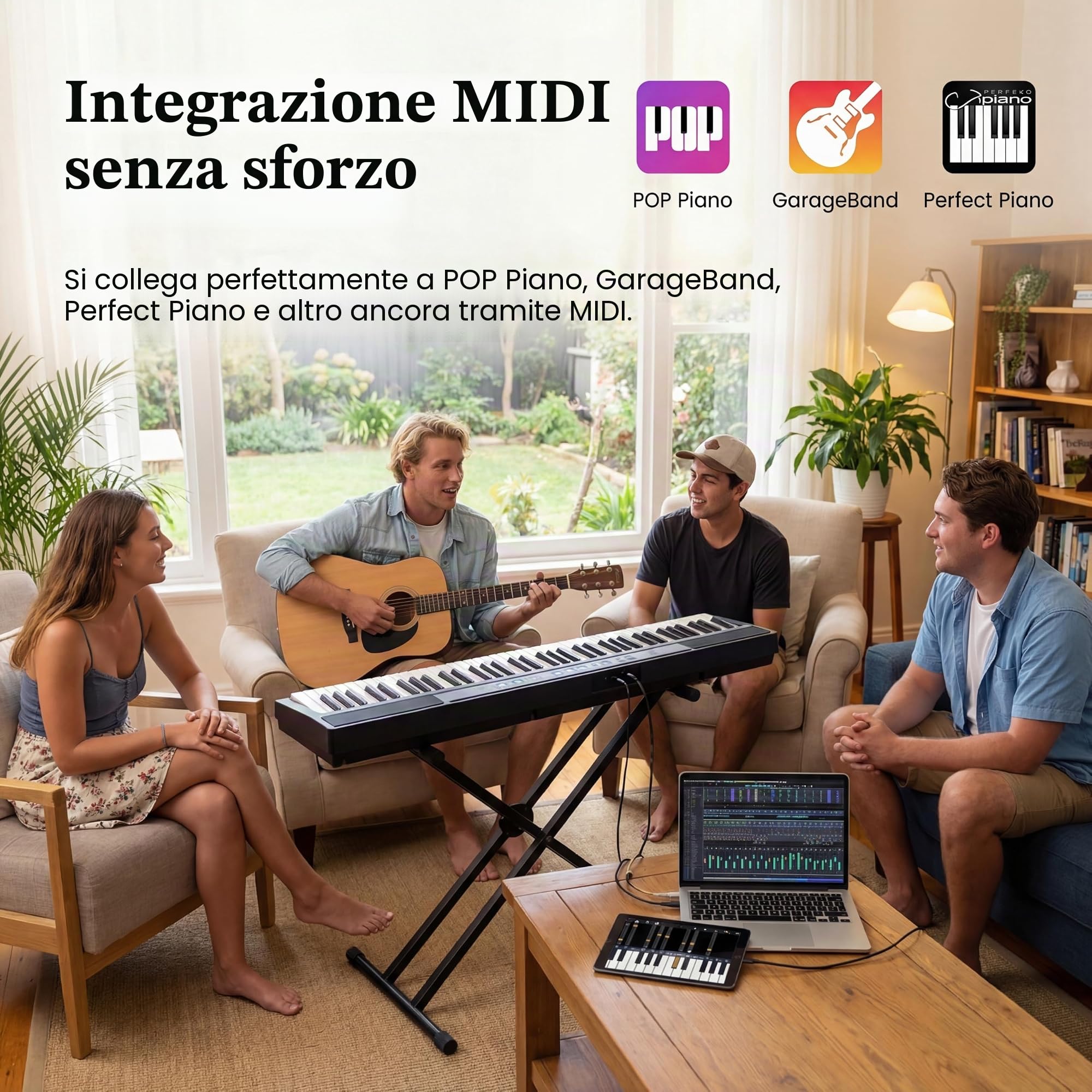 KOMFOTTEU Tastiera per pianoforte a 88 tasti, pianoforte digitale con sgabello, supporto regolabile, auricolari, tastiera elettronica con tasti illuminati, borsa per principianti, adulti (nero)