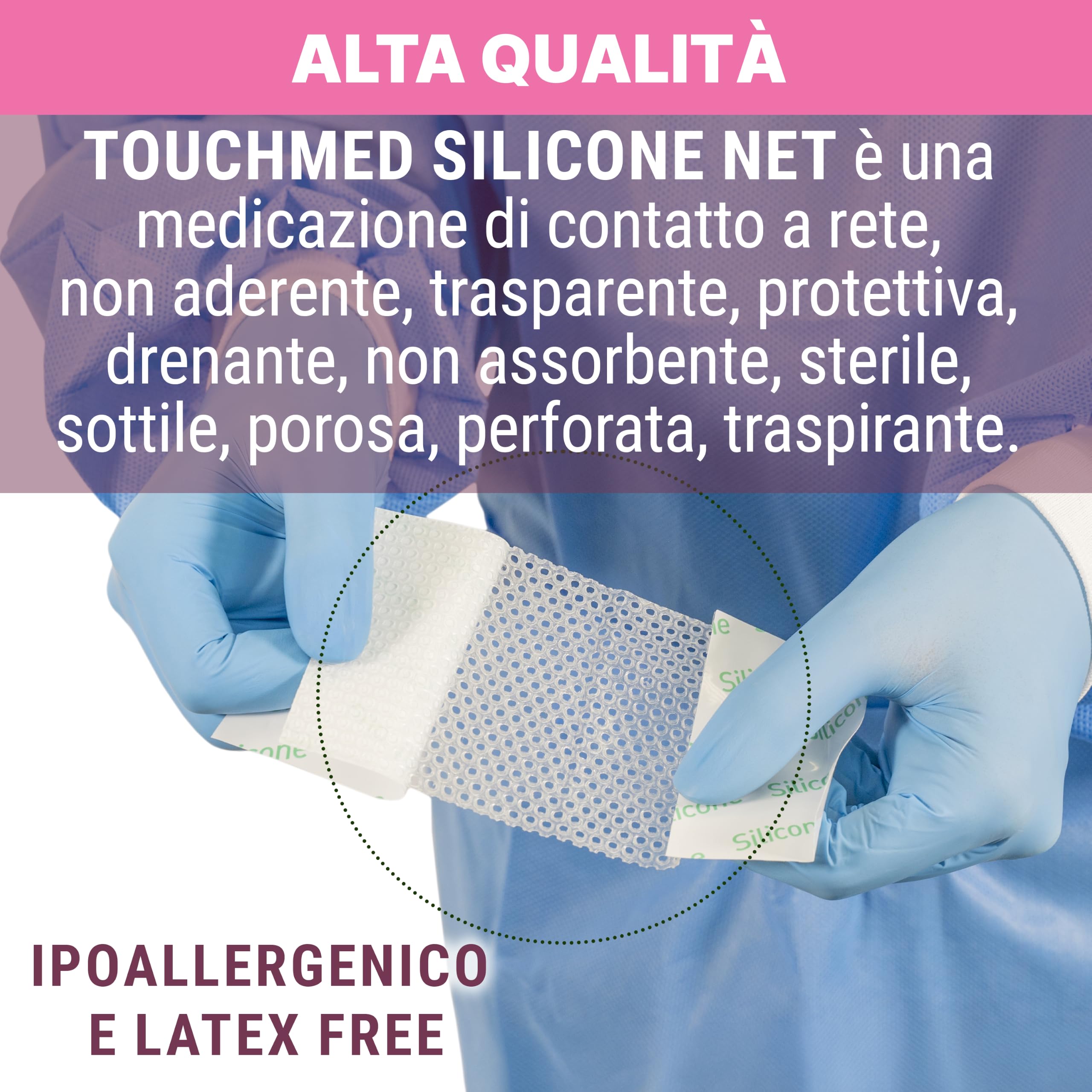 TOUCHMED Medicazione di Contatto in Silicone - 10x18 cm - Medicazione Sterile, Sottile, Morbida, Porosa, Traspirante - Monouso - Confezione da 10 Buste