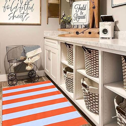 Vista 82 de Alfombra de exterior blanca y negra de 3 x 5 pies, alfombra de algodón tejida a mano, lavable a máquina, para interiores y exteriores, alfombra