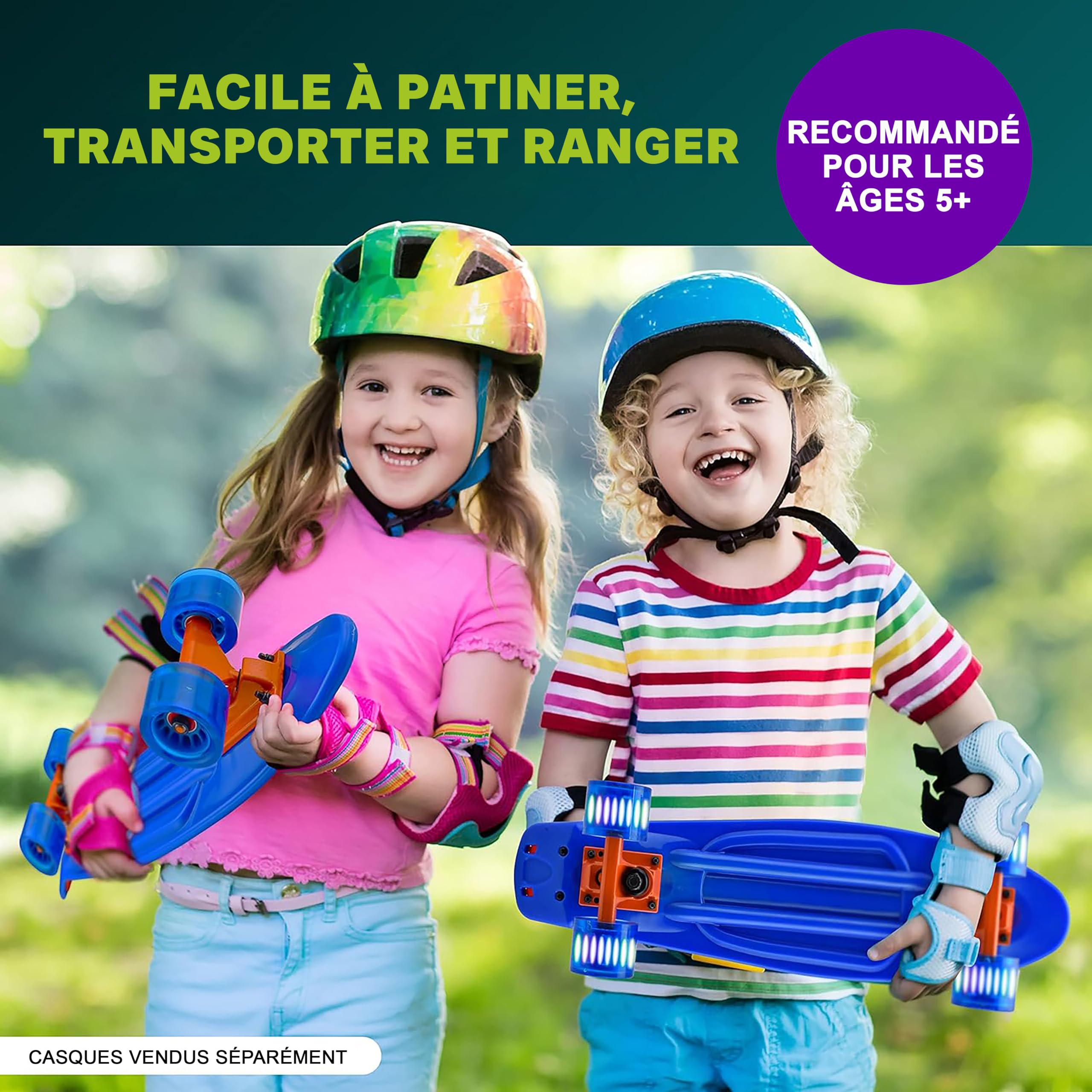 Hurtle Skateboard Enfant Planche à Roulette Pont PP 15 cm Camion Alliage Aluminium 8 cm Roues PU LED Lumière Fille Garçon